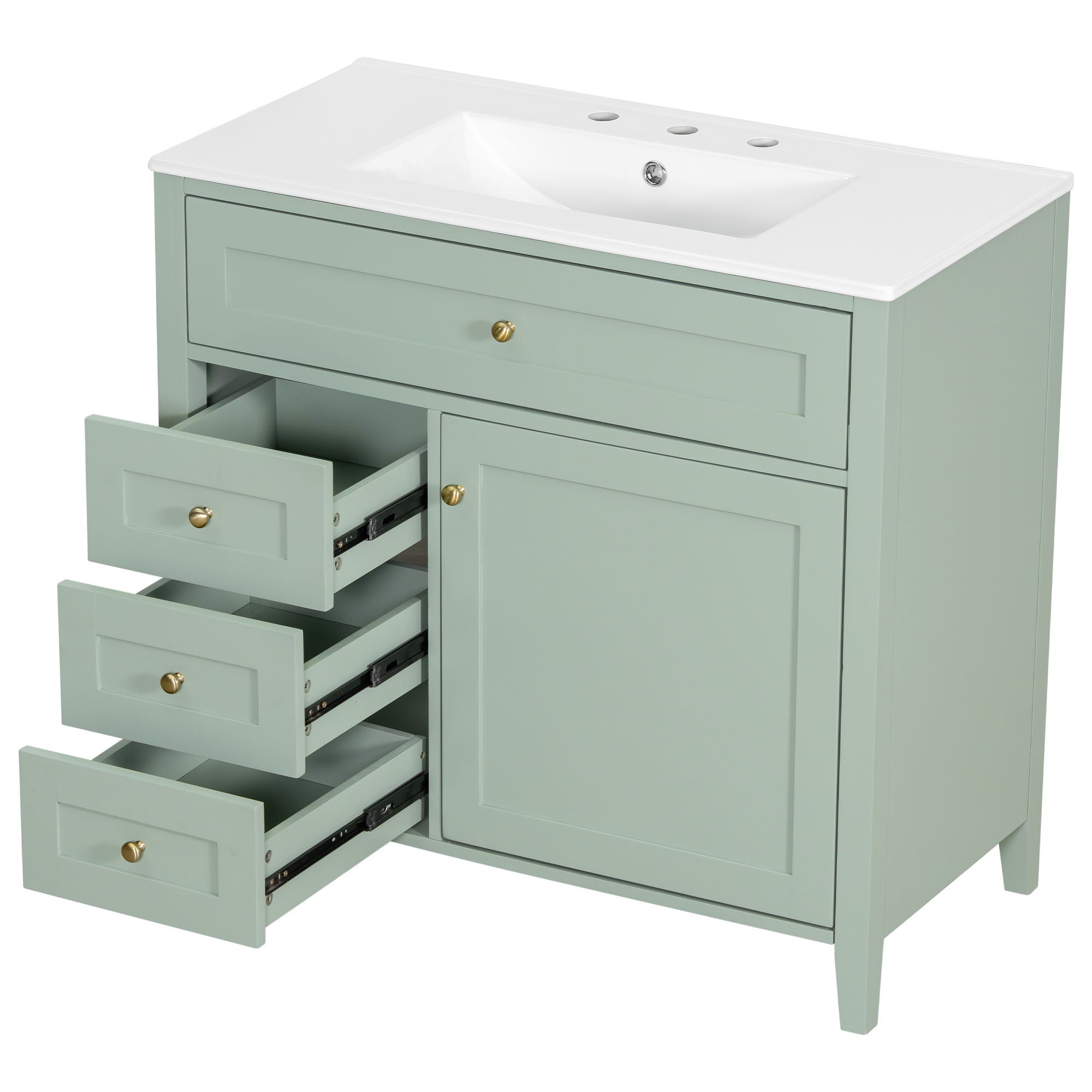 Bathroom Vanity With Sink, 3 Drawers & Cabinet With Adjustable Shelves