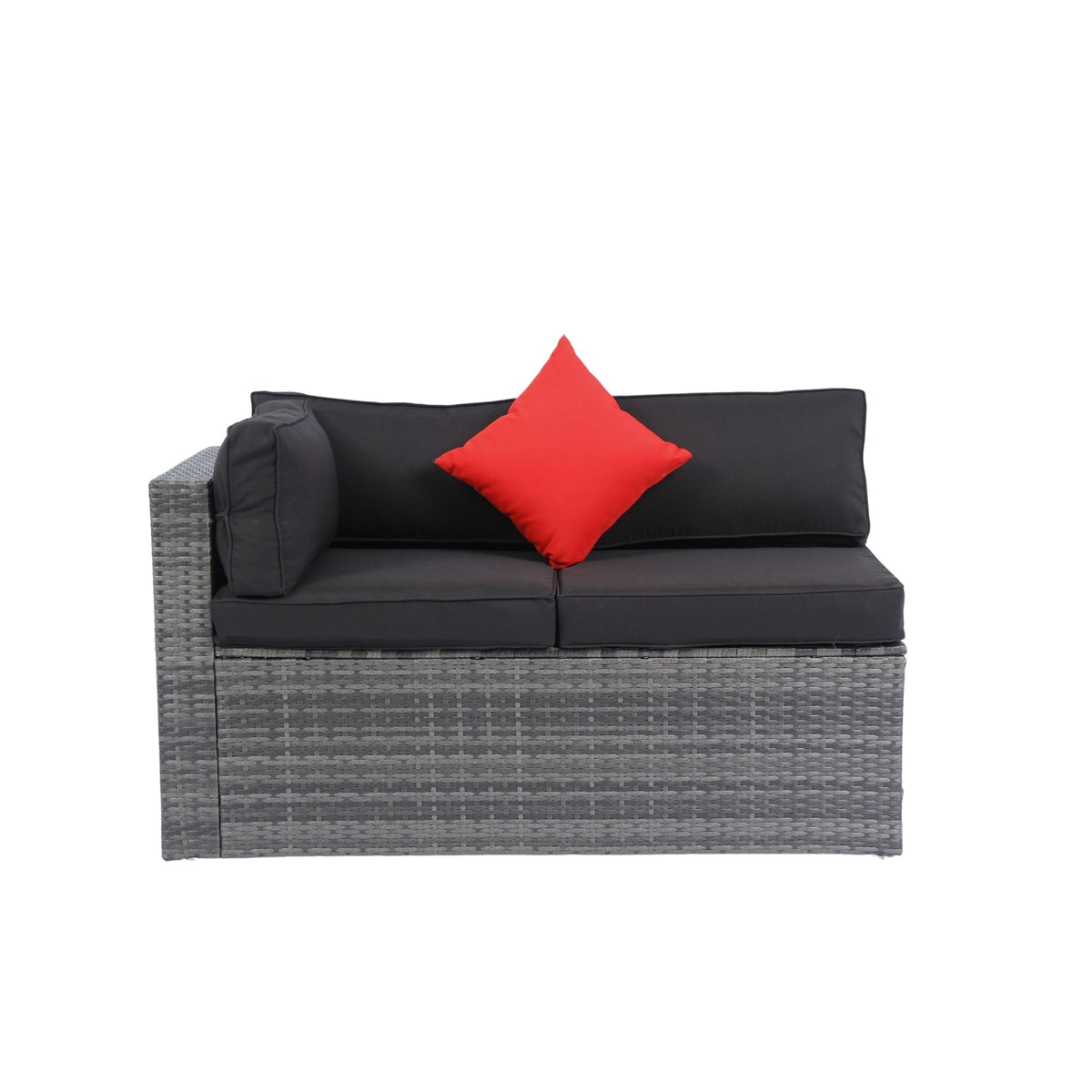 5 Pieces Rattan Sectional Outdoor Furniture Cushioned U Sof Set With 2 Pillow - Black / Gray