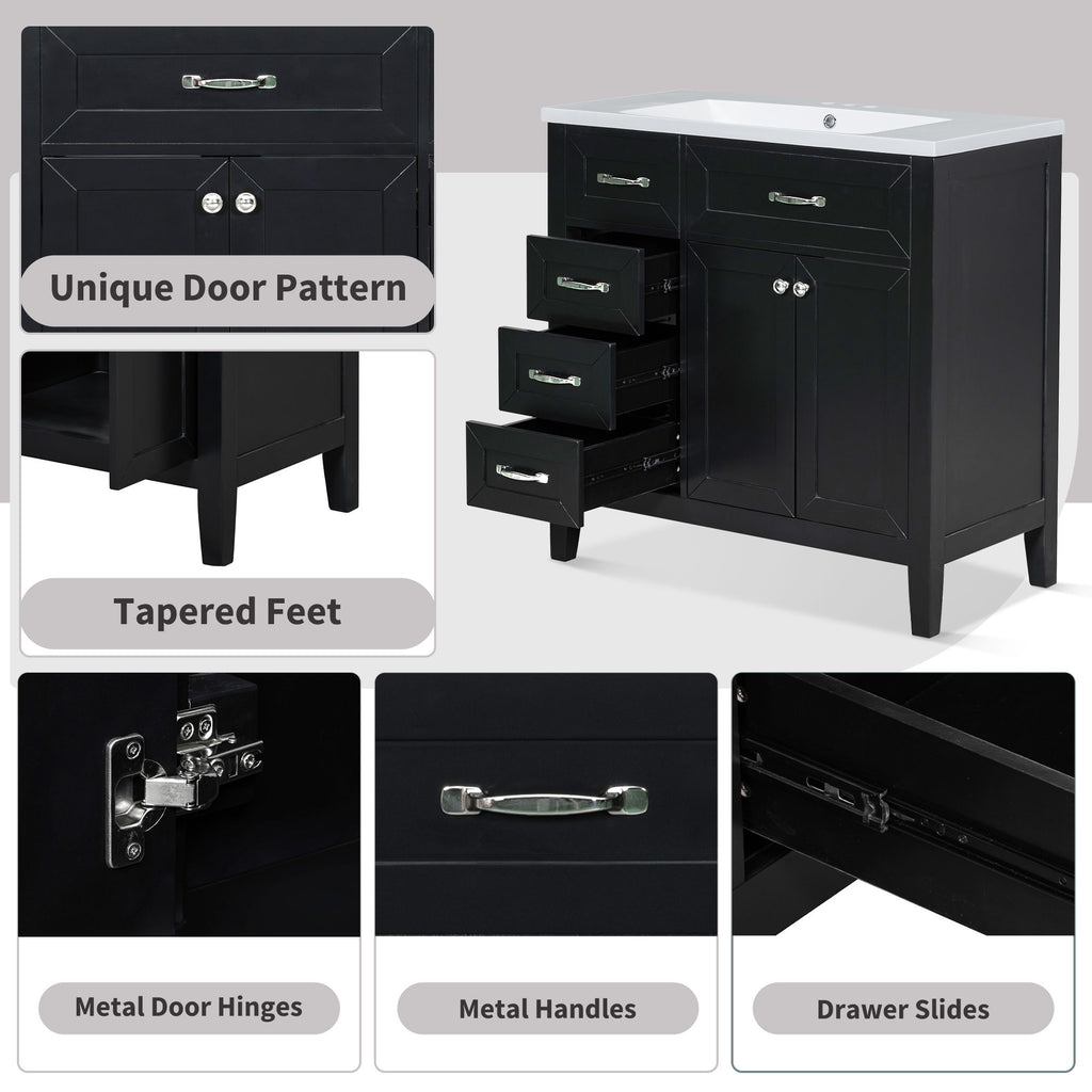 Modern Bathroom Vanity With Sink, Freestanding Design With Drawers And Doors