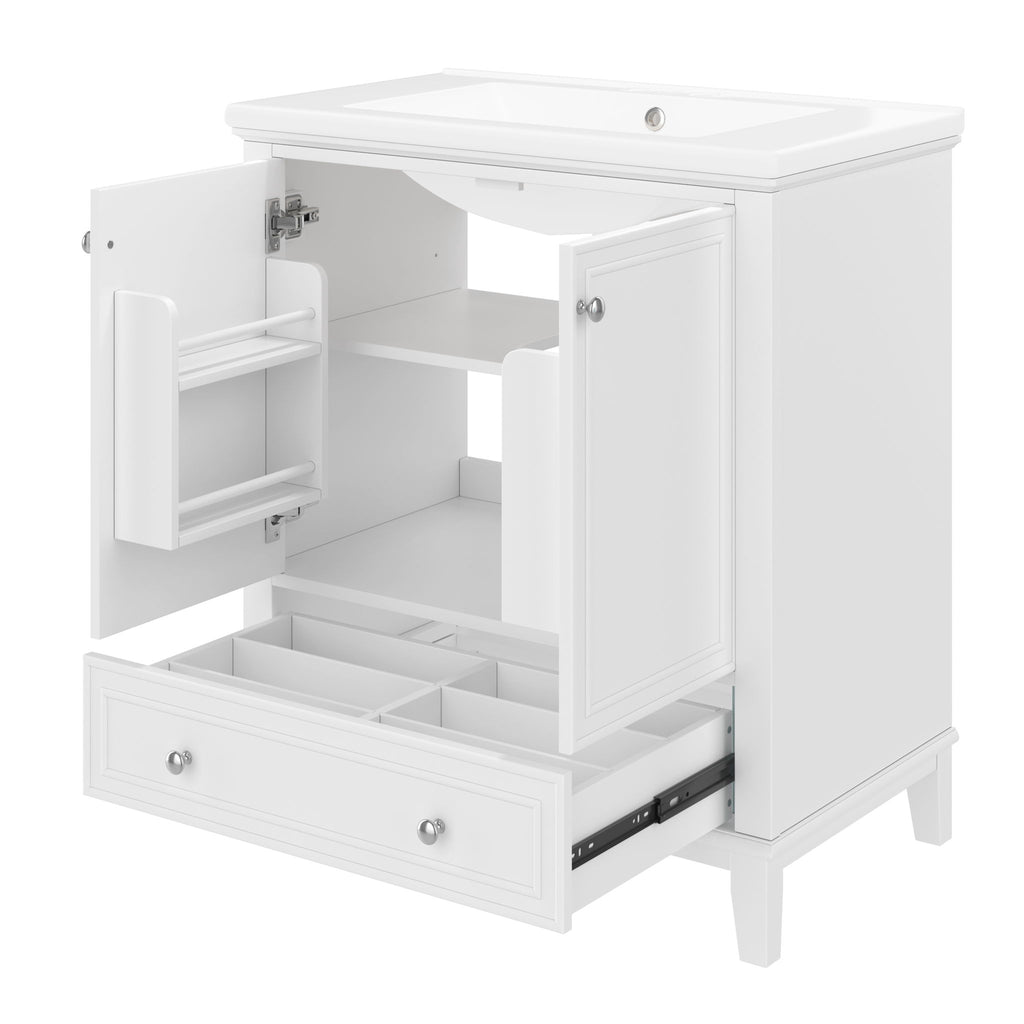 30" Bathroom Vanity With Sink Combo Undermount Sink, Cabinet With Doors And Drawer - White