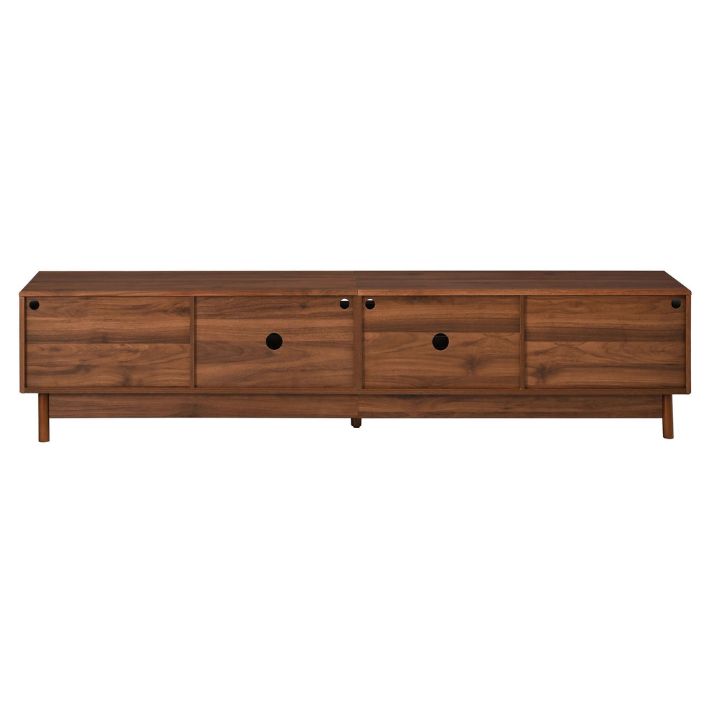 TV Stand With LED Lights And Glass Drawers For Living Room - Walnut