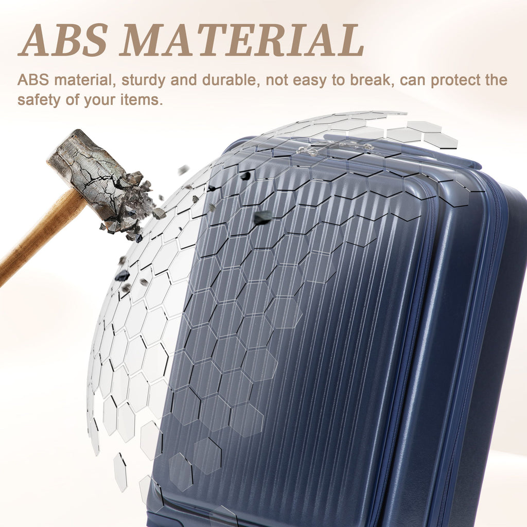 Luggage Set With Cosmetic Case, Combination Lock, Front Opening Design