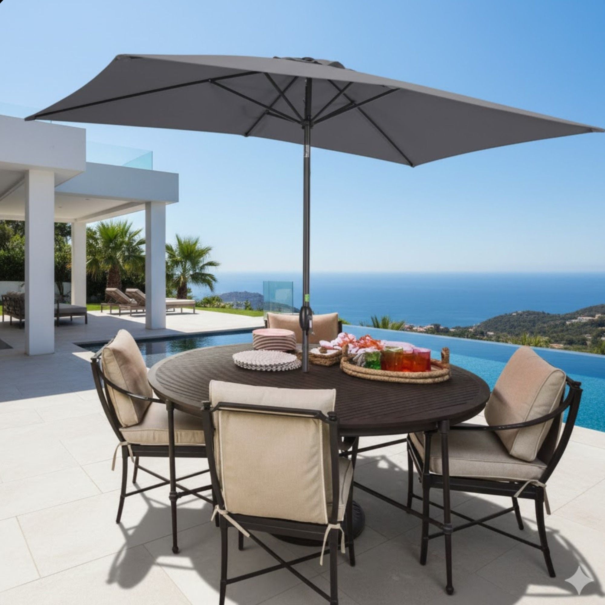 Rectangular Patio Umbrella With Crank Tilt, Polyester UV-Resistant Canopy