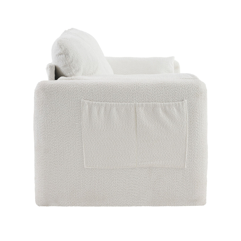 Modern 3 Seater Sofa Chenille Couch Plush Triple Seater Sofa With High Density Foam Cushions, Deep Seat Living Room Couch For Family Room, Apartment & Home Theater - Ivory White