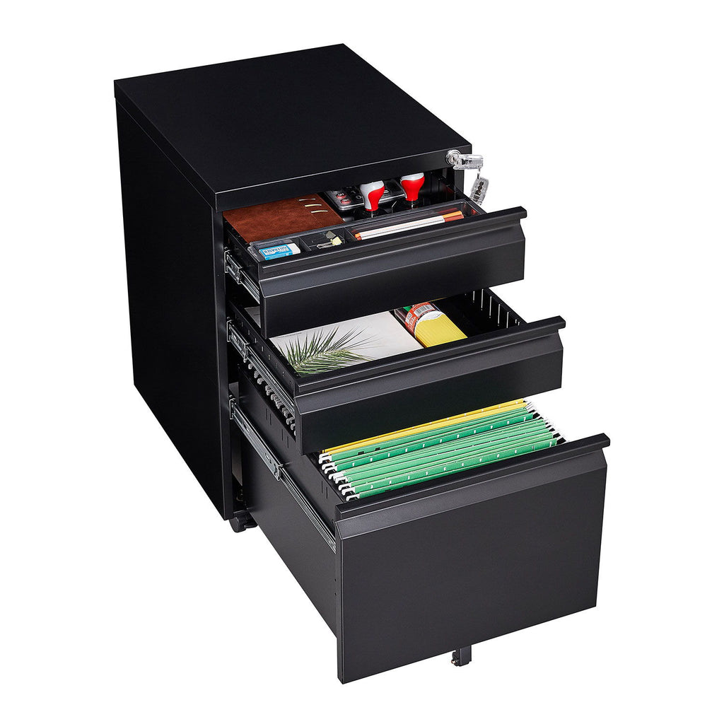Contemporary 3 Drawer Mobile Filing Cabinet With Lock, Metal Office Storage For Legal / Letter Size