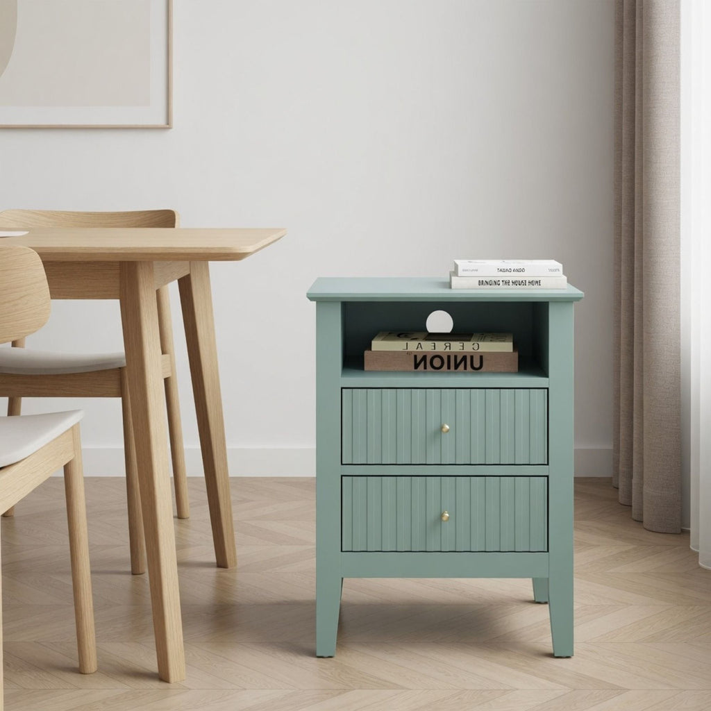 Fluted Nightstand With 2 Drawers