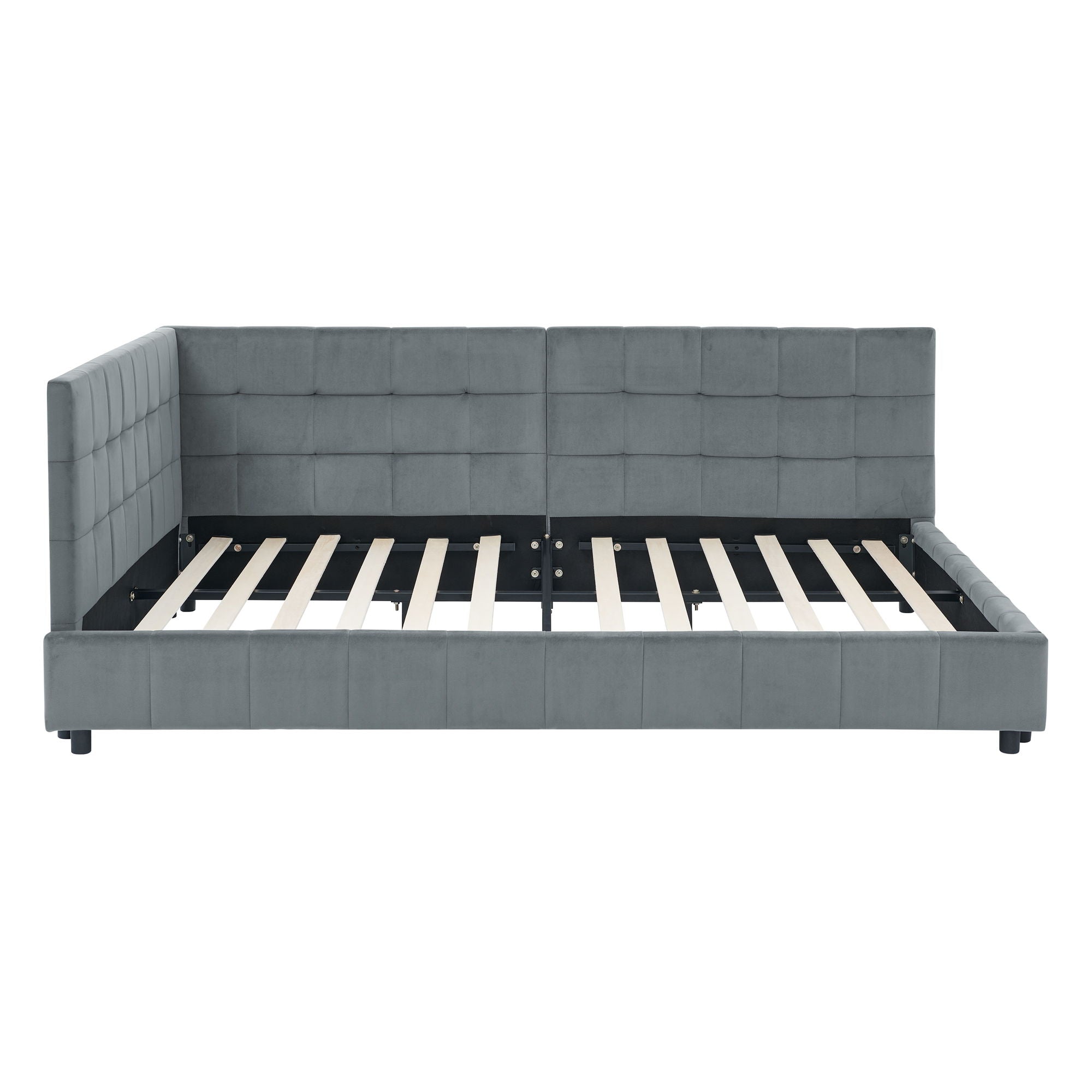 Elegant Storage Upholstered Tufted Bed Frame With Backrest And Armrests