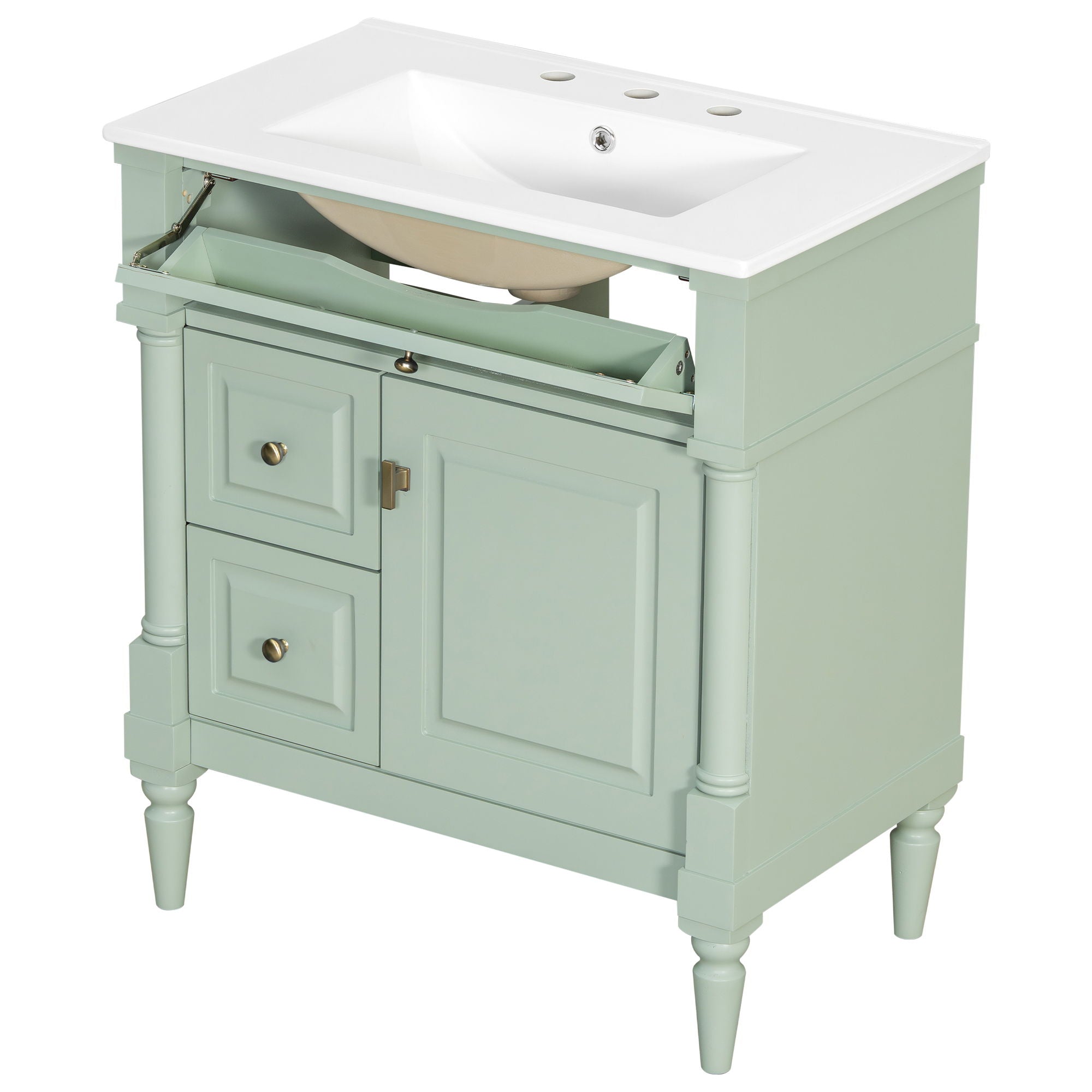 Modern Bathroom Vanity With Sink, Freestanding Cabinet With Flip Drawer & Adjustable Shelf
