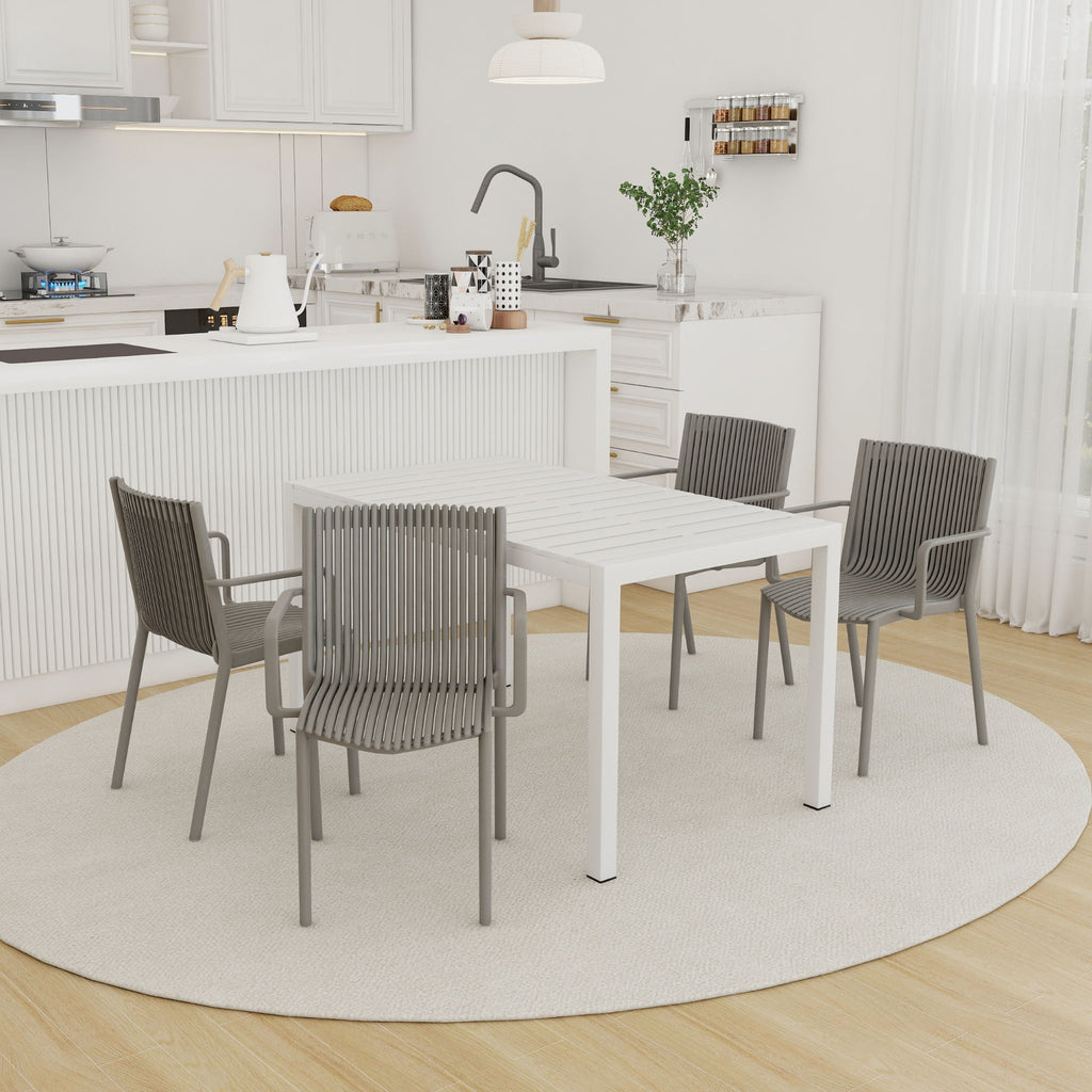 4 Modern Stackable Armchair Matched With Long Table