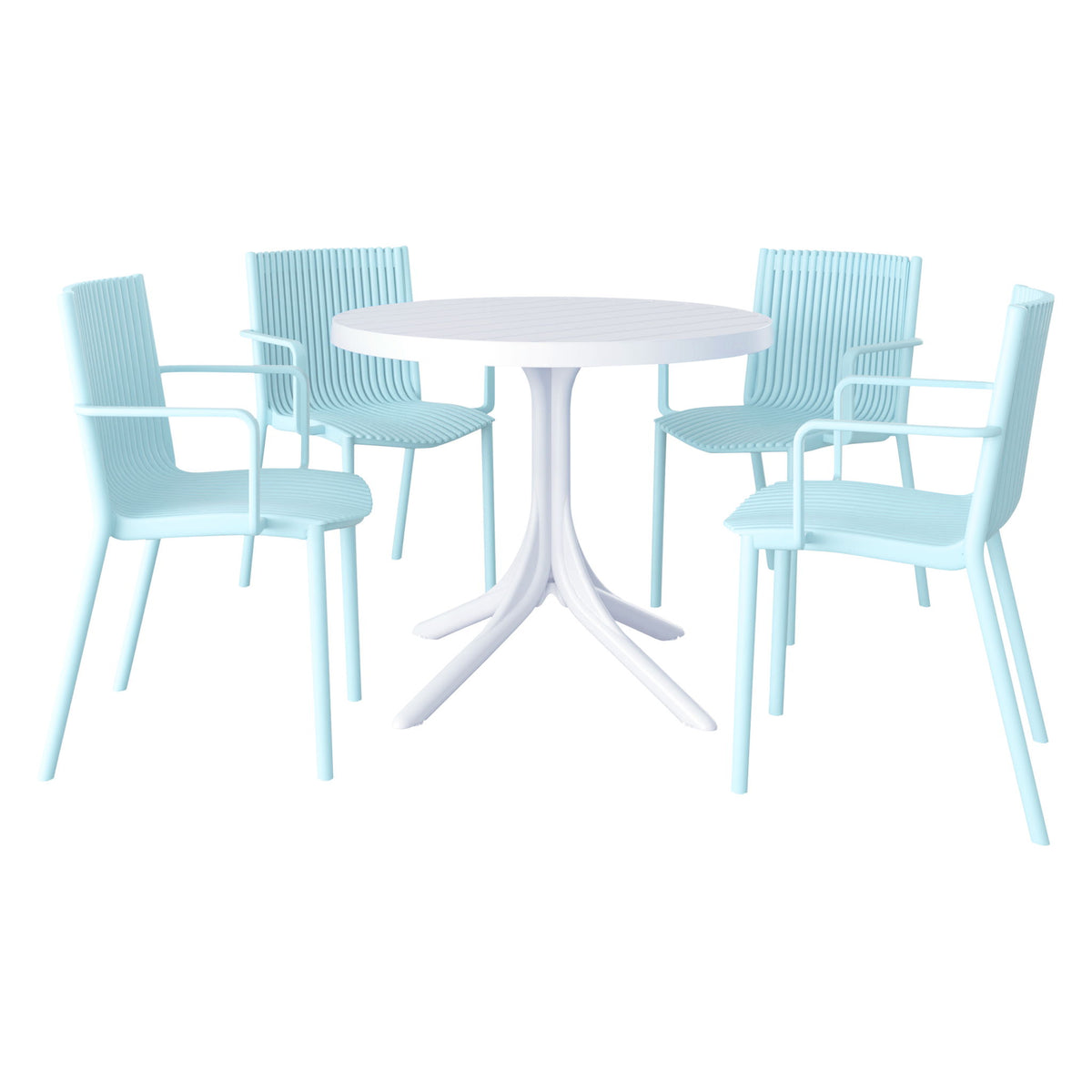 4 Modern Stackable Plastic Armchair Matched With Round Table
