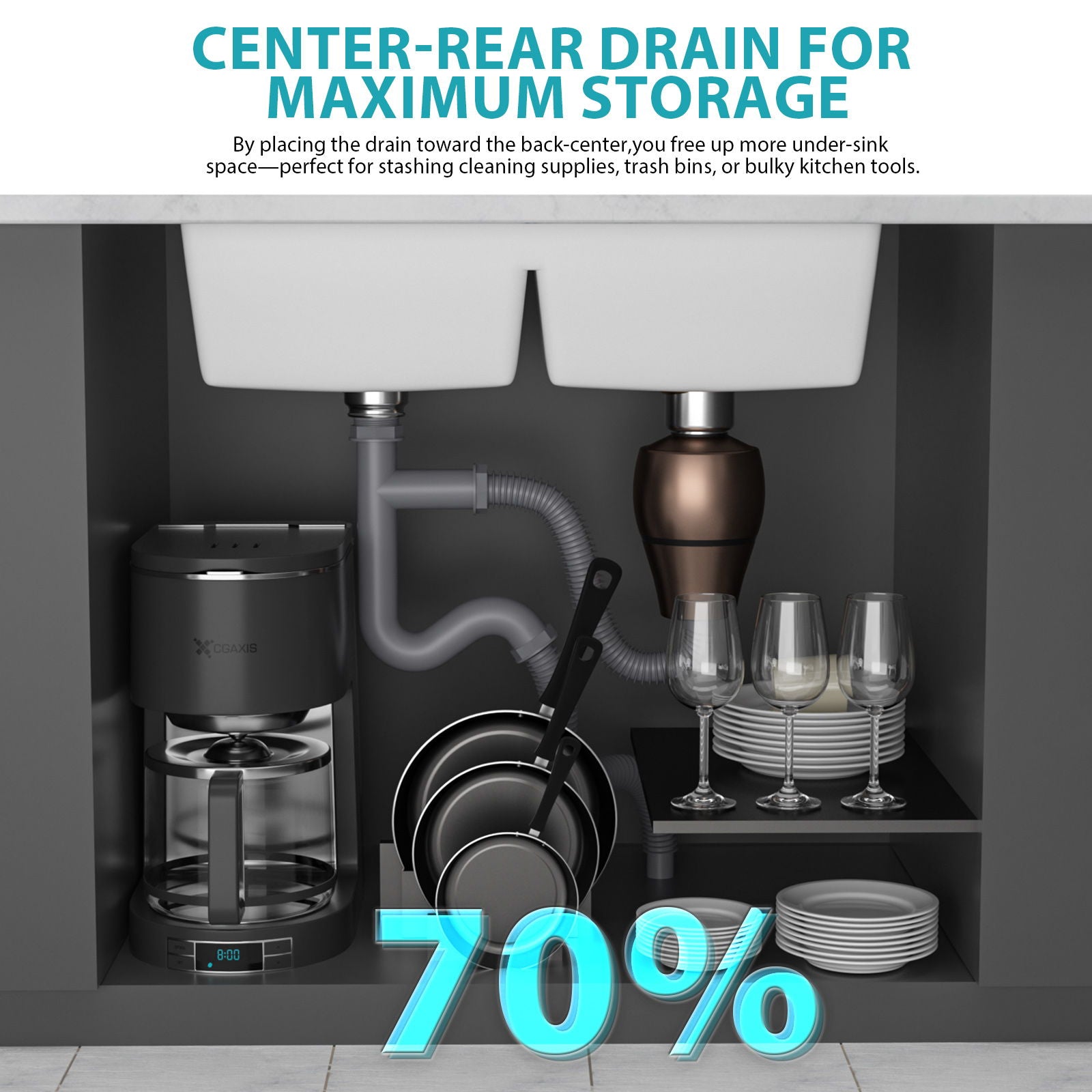 Quartz Kitchen Sink, Double Bowl Undermount Workstation