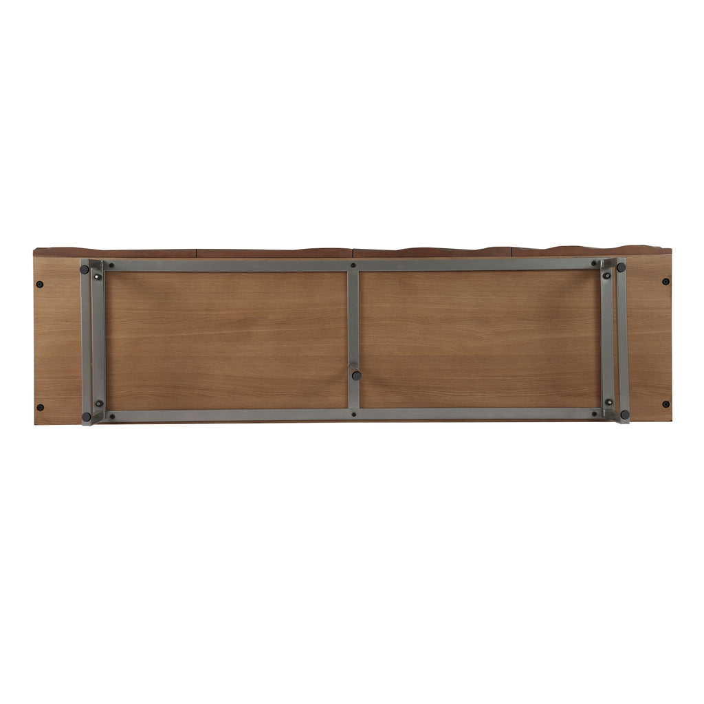 Modern Sculptural Sideboard, Ripple Doors, Adjustable Shelves, Metal Legs - Brown / Silver