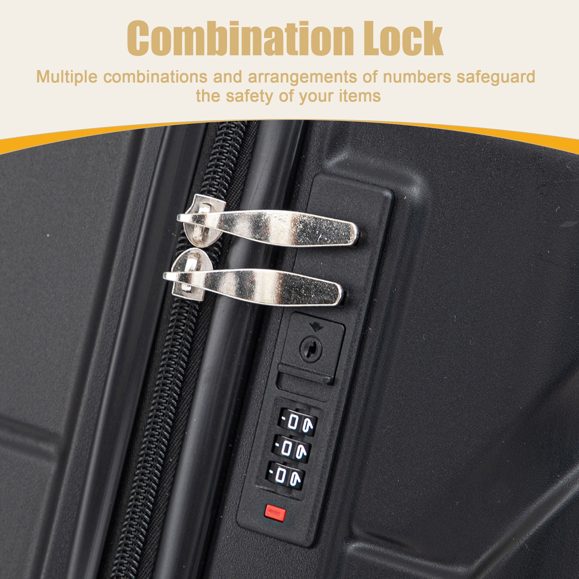 Hard Shell Luggage With Scratch Resistant Surface, 4 Wheels, Combination Lock & Side Hooks