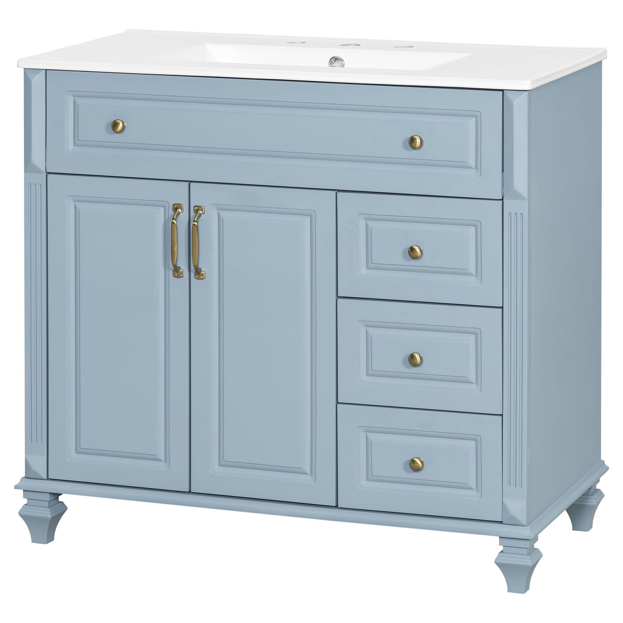 Modern Bathroom Vanity With Sink, 3 Drawers & 2 Doors