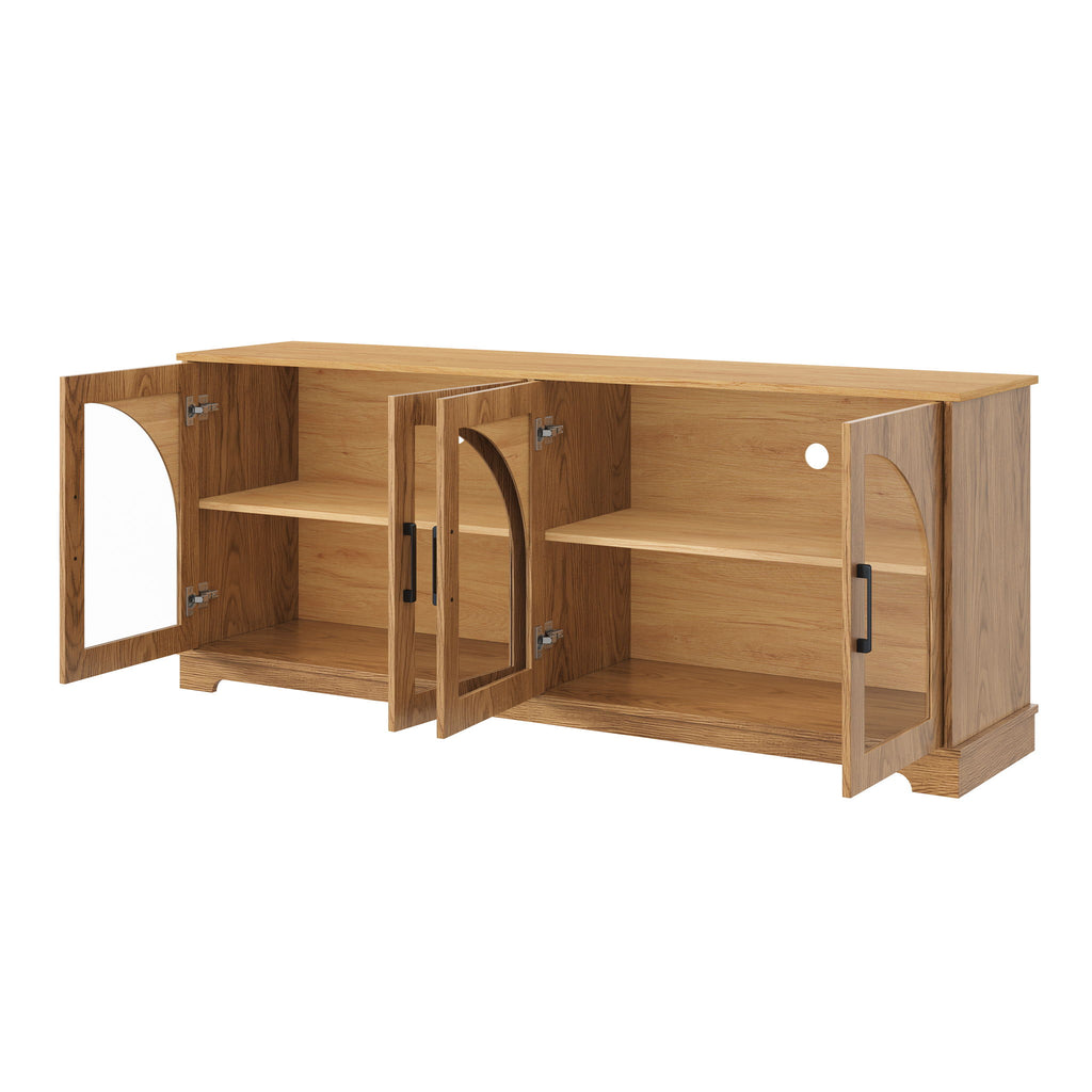 TV Stand With Semi Arched Glass Doors, Media Console With Adjustable Shelves For Living Room - Brown