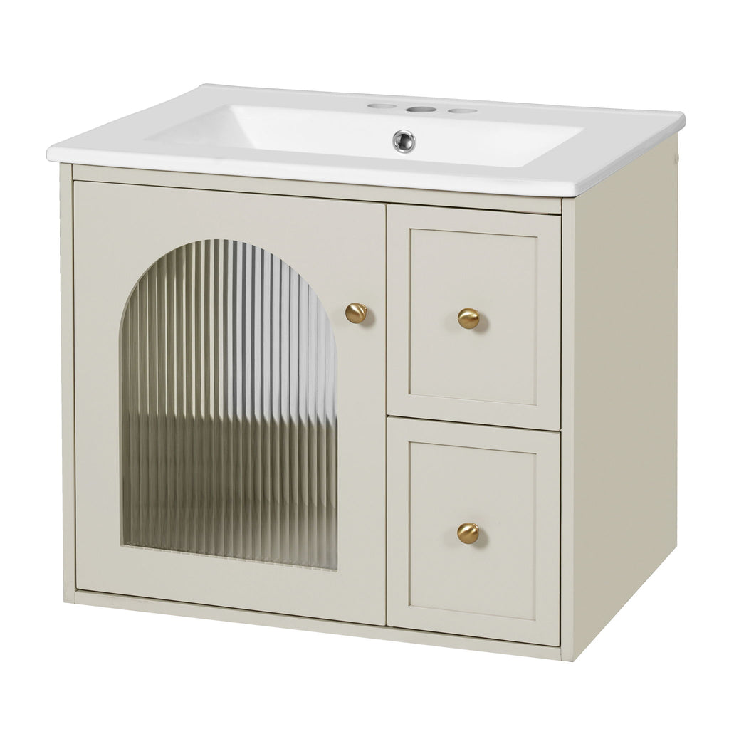 Wall-Mounted Bathroom Vanity Set With Sink, 2 Drawers And Soft-Close Door