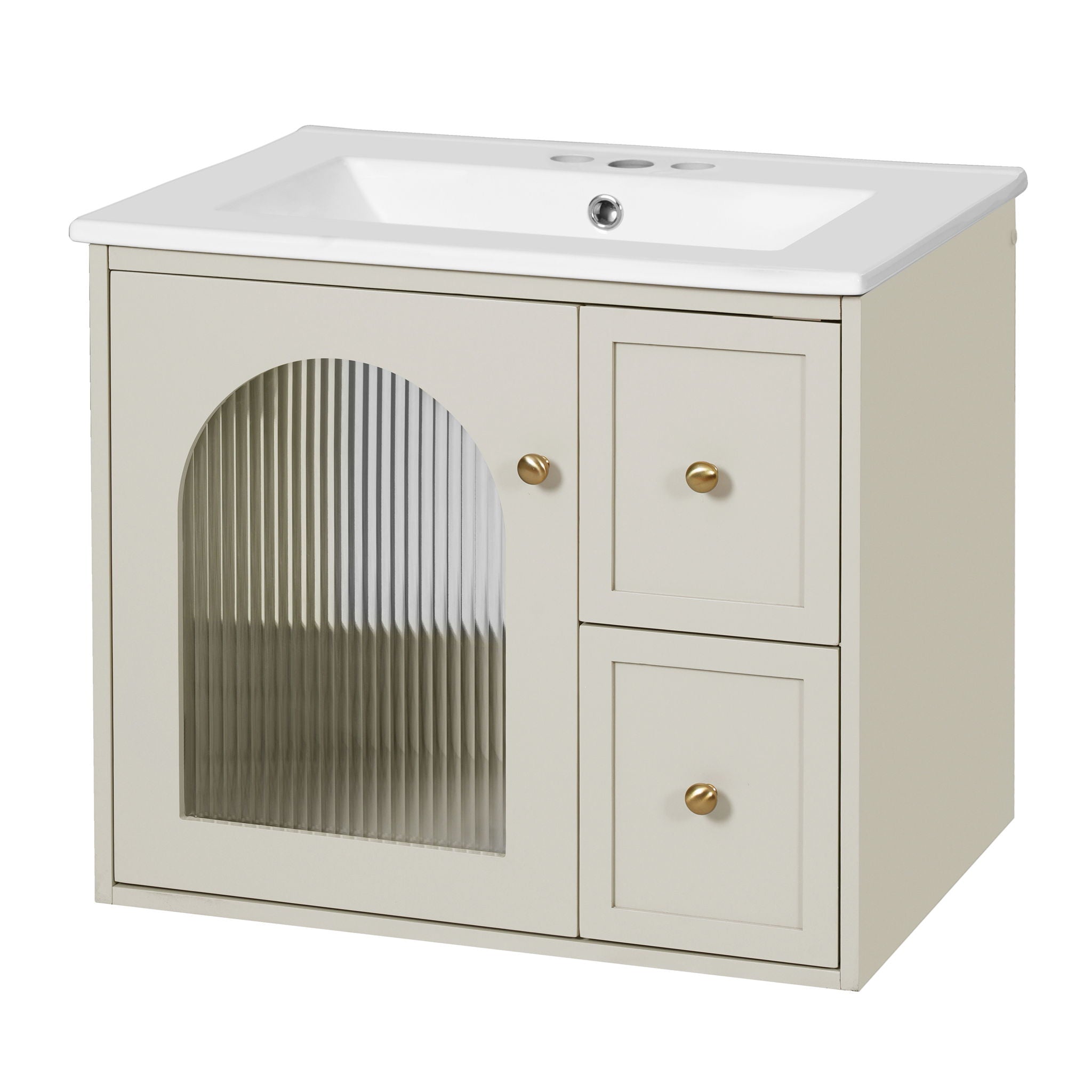 Wall-Mounted Bathroom Vanity Set With Sink, 2 Drawers And Soft-Close Door