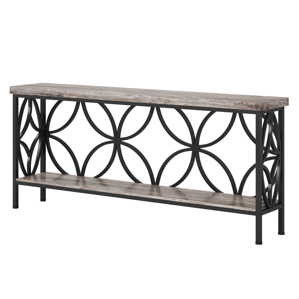 Extra Long Console Table With Open Storage Shelves
