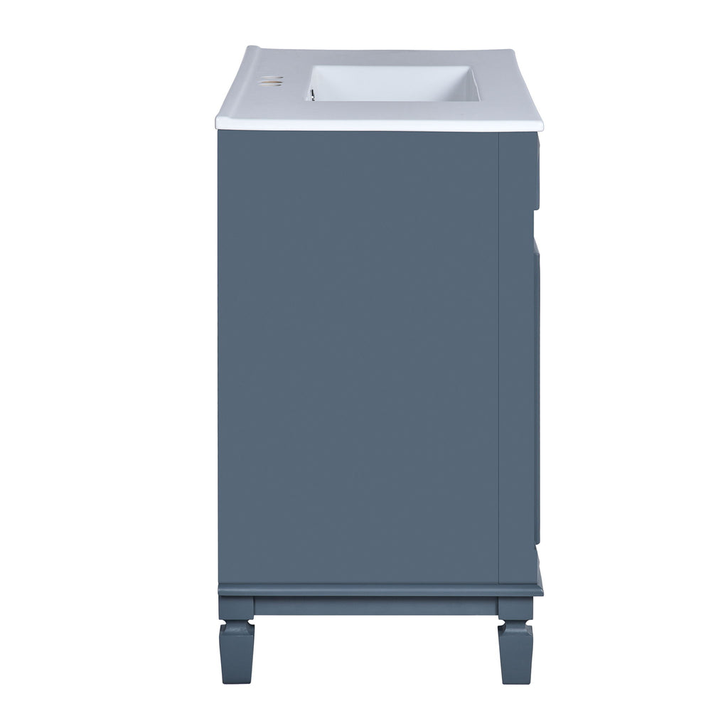 36" Bathroom Vanity With Top Sink, Basin On Cabinet With 2 Soft Closing Doors And 2 Drawers - Blue