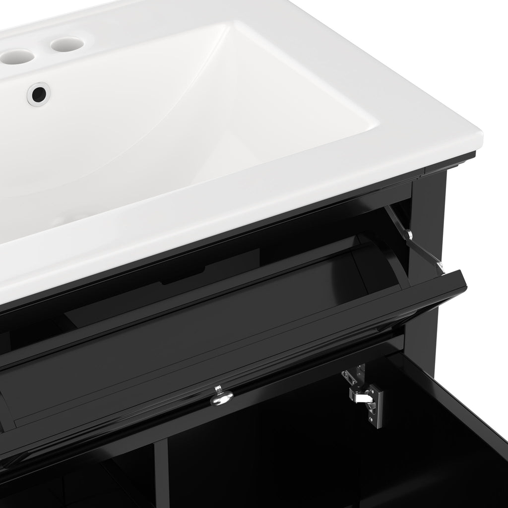 Modern Bathroom Vanity With Sink, Adjustable Shelf, 1 Flip Drawer & 2 Drawers