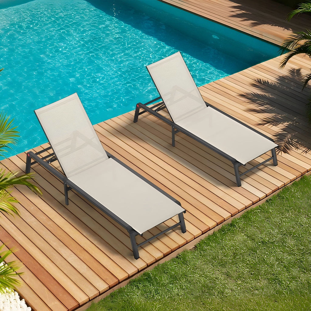 Outdoor Chaise Lounge & Adjustable Backrest (Set of 2) - Beige