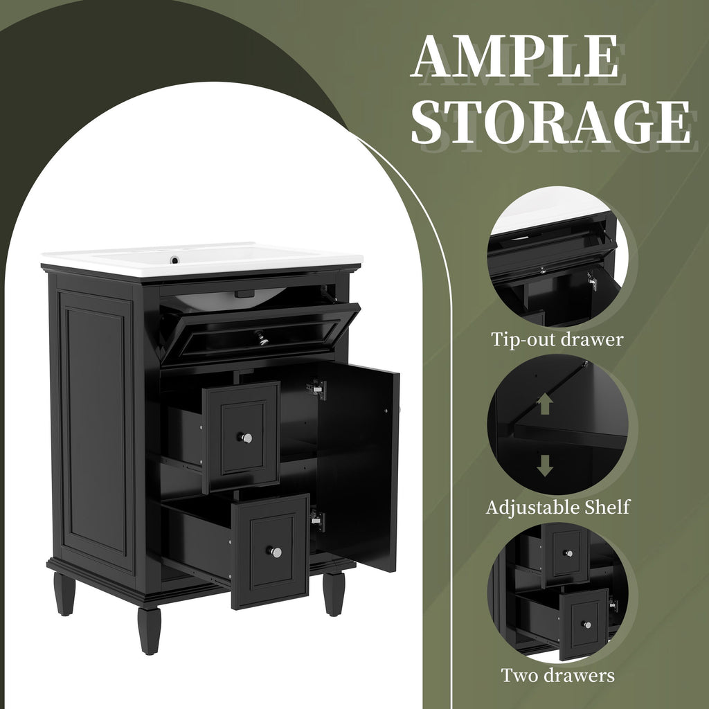 Modern Bathroom Vanity With Sink, Adjustable Shelf, 1 Flip Drawer & 2 Drawers