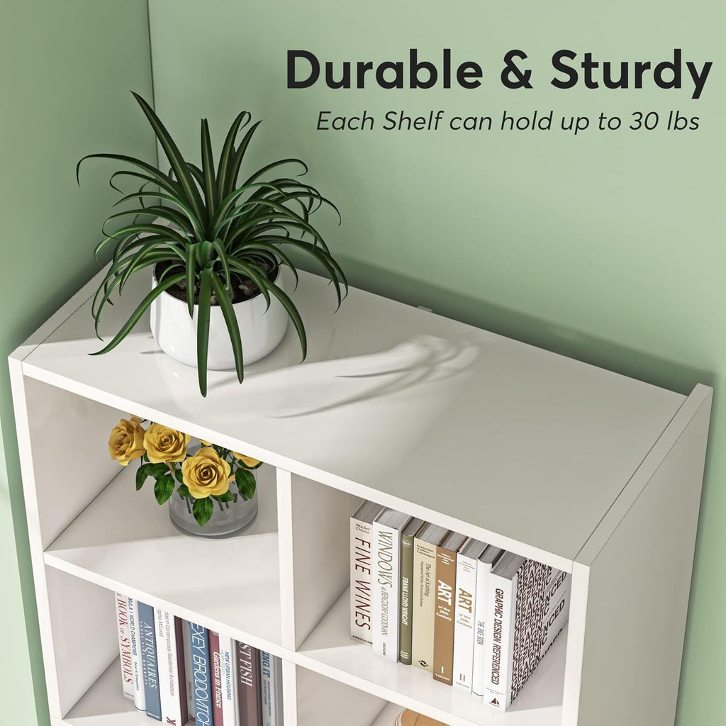 Narrow 12 Cube Bookcase With Closed Back For Living Room - White