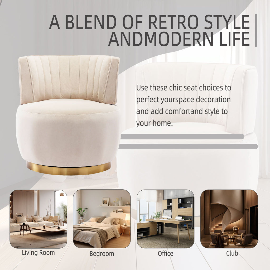 Swivel Barrel Accent Sofa Chair, 360 Degree Rotation, Fluffy Fabric - Beige