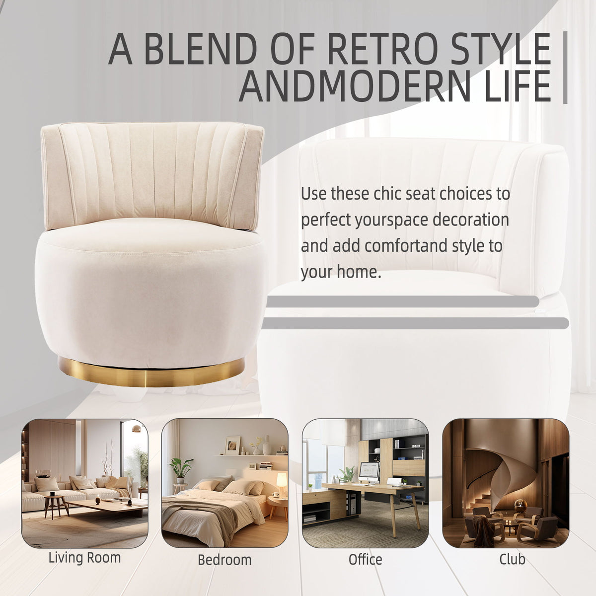 Swivel Barrel Accent Sofa Chair, 360 Degree Rotation, Fluffy Fabric - Beige