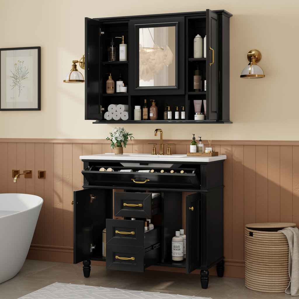 Modern Freestanding Bathroom Vanity With Sink, Cabinet, Soft-Close Drawers, Tip-Out Tray