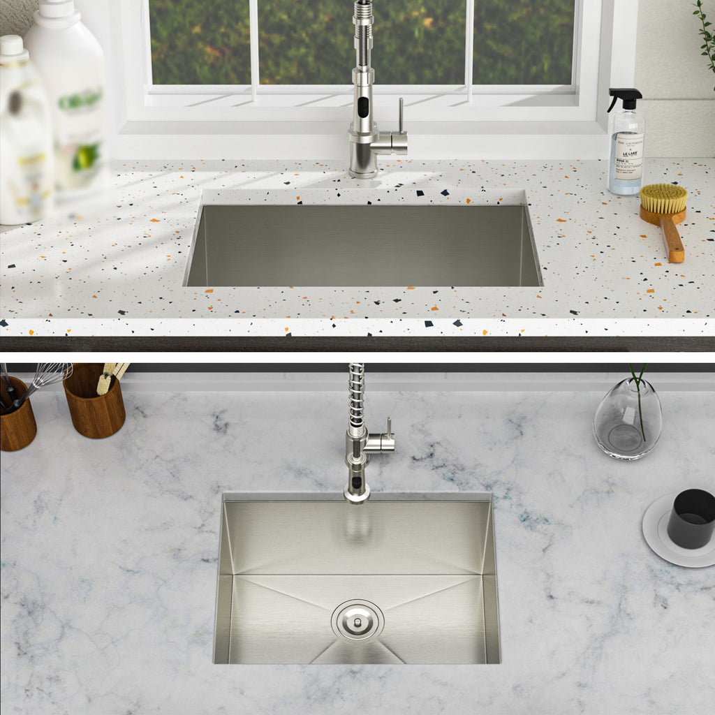 Undermount Laundry Sink 24" Deep Single Bowl - Brushed Nickel