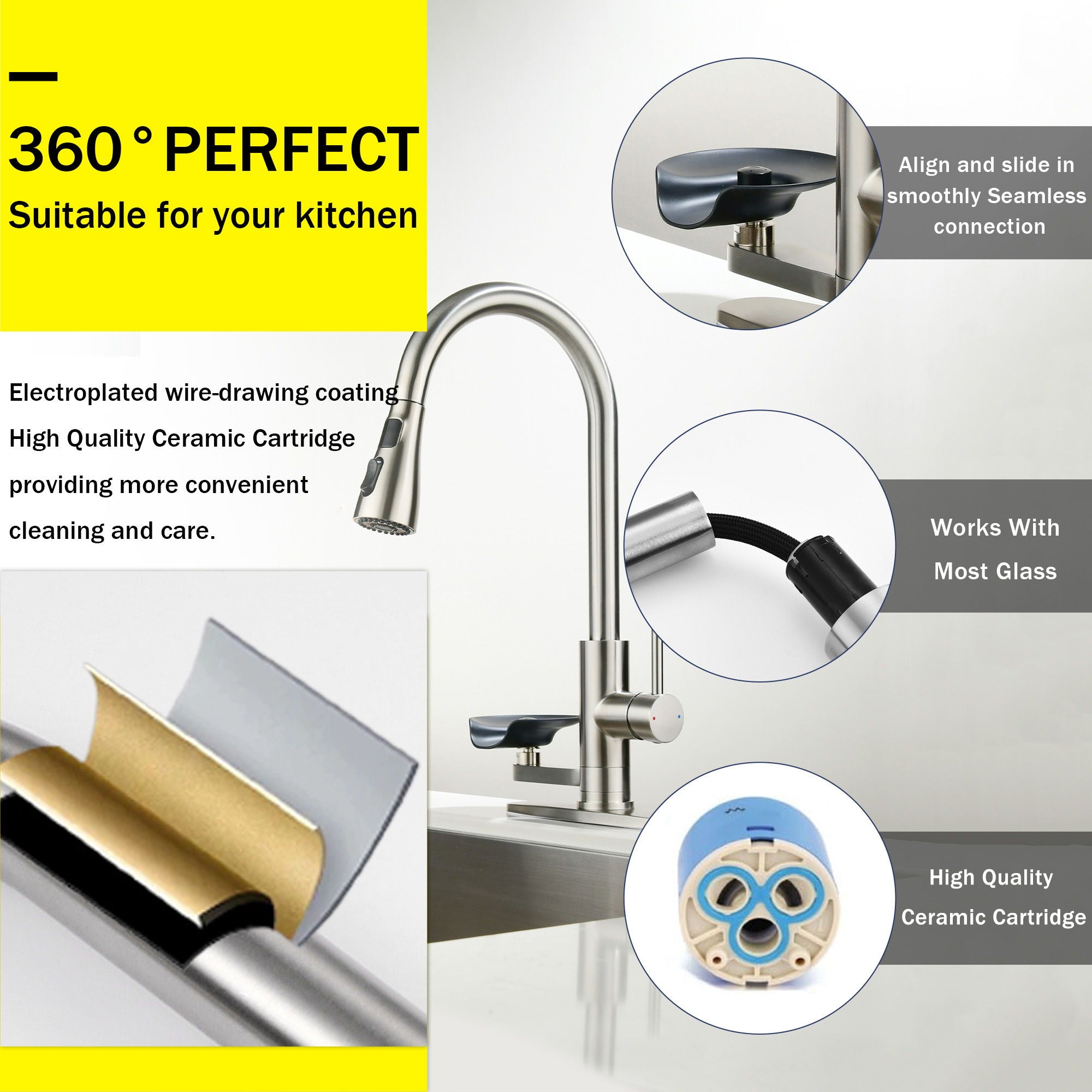 3 In 1 Kitchen Faucet With LED Temperature Display, Pull Down Sprayer