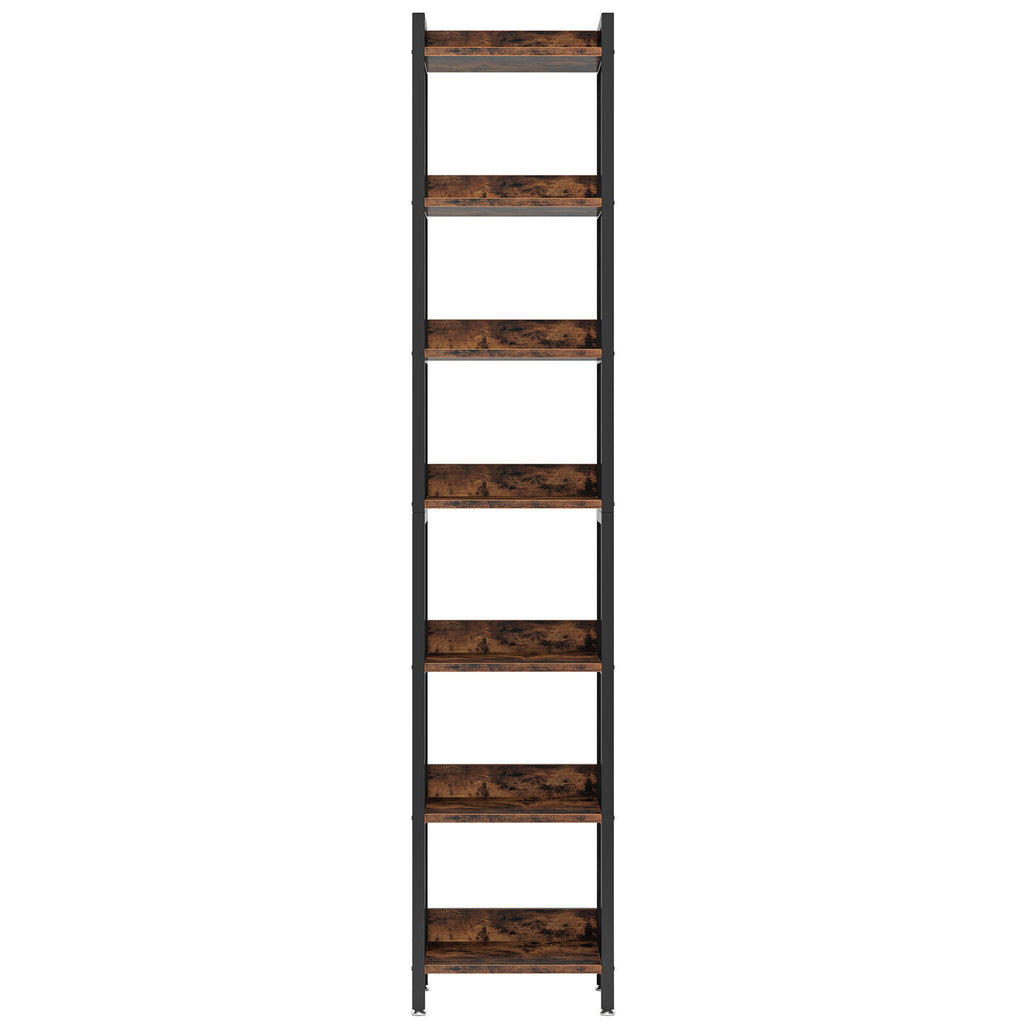 Extra Tall 7 Tier Narrow Corner Bookshelf Storage Display Rack For Living Room - Rustic Brown