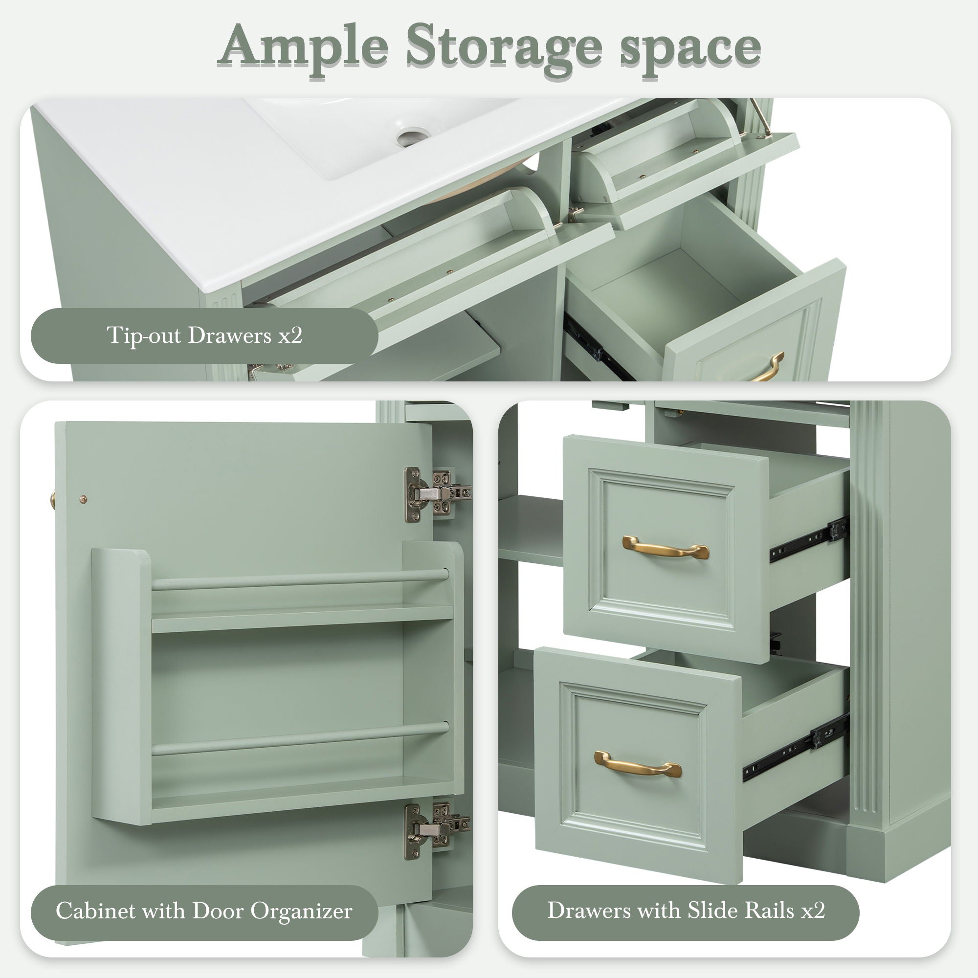 Modern Bathroom Vanity With Sink, 4 Drawers, Soft-Close Door, Adjustable Shelf