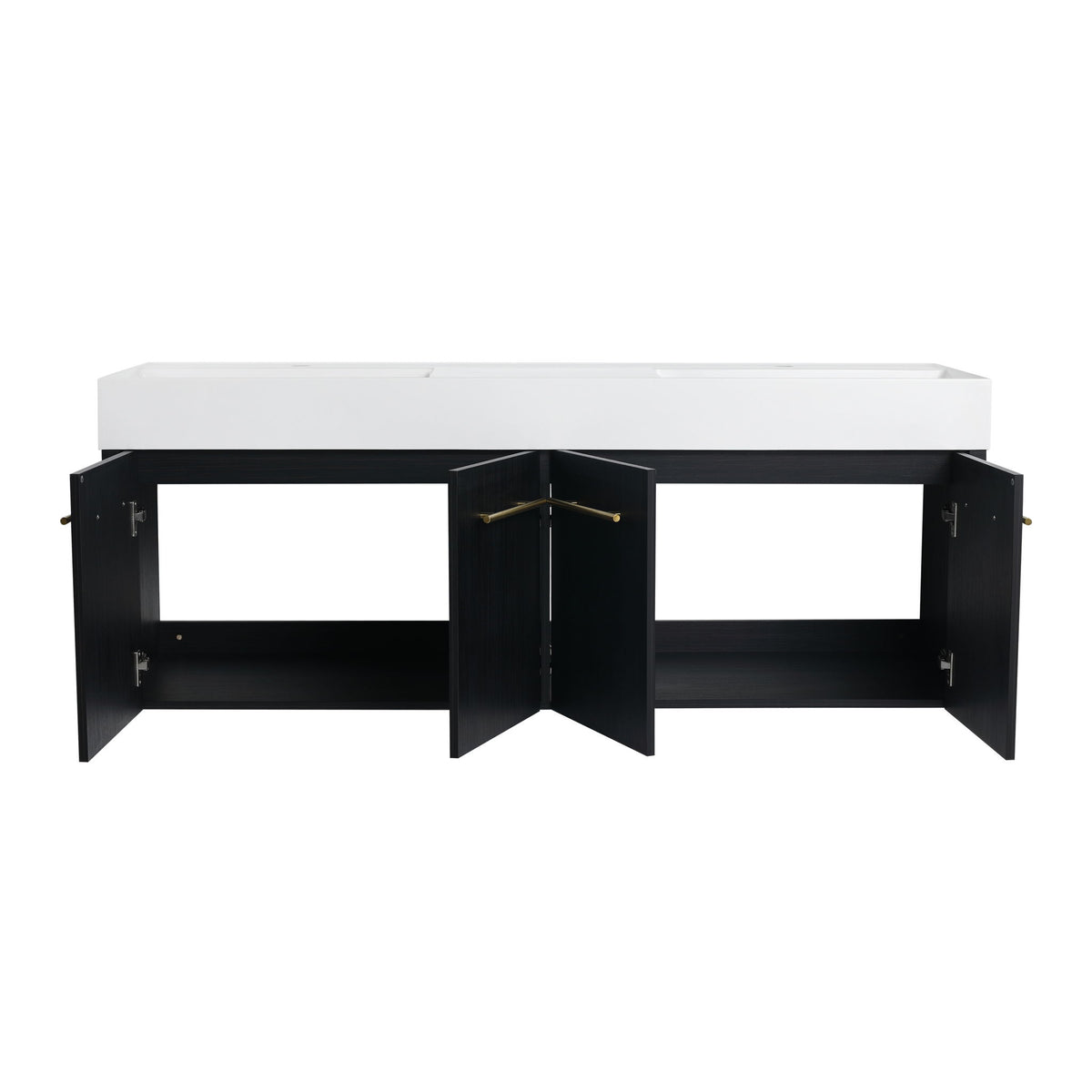 Modern Wall Mounted Bathroom Vanity With Left Sink And Storage Rack