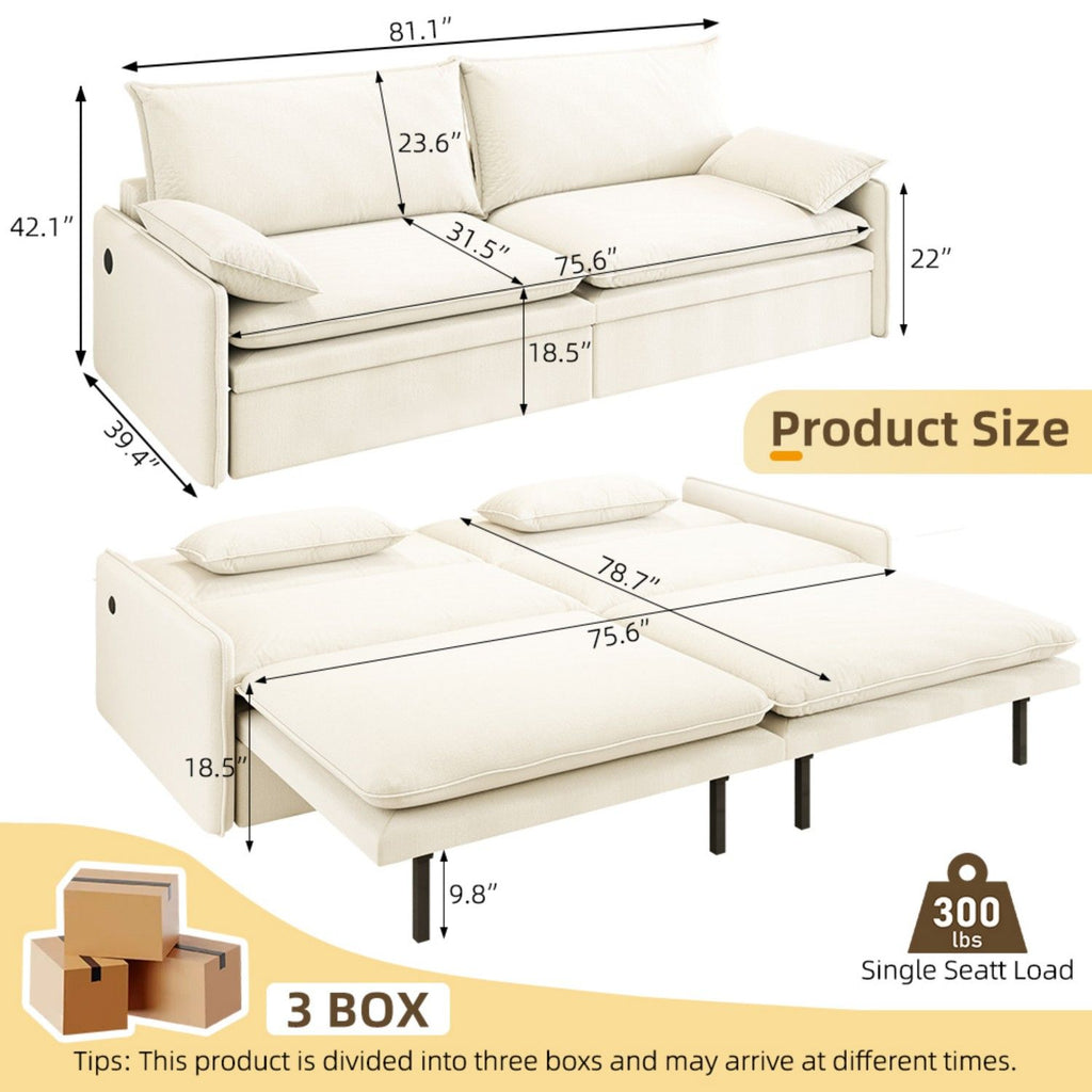 4 Seat Convertible Sleeper Sofa Bed, Modern With Storage