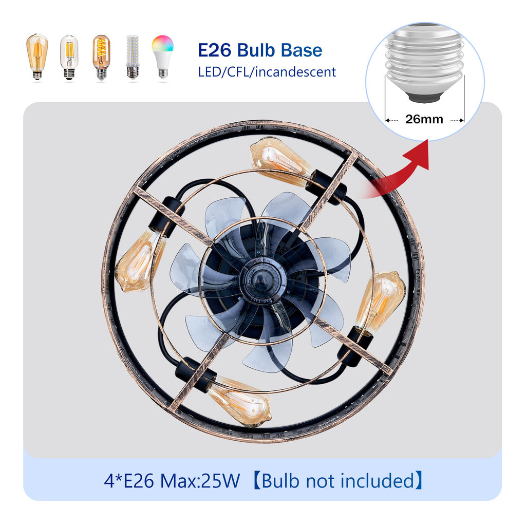 20" Iron Art Ceiling Fans With Remote, Flush Mount Ceiling Fan With 6 Speeds Reversible Motor, Not Included Bulbs - Blush / Gold / Bronze