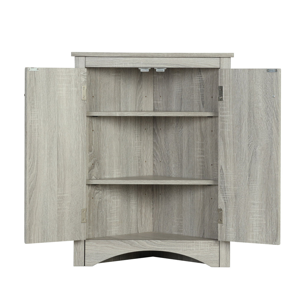 Triangle Bathroom Storage Cabinet With Adjustable Shelves, Freestanding Floor Cabinet - Oak