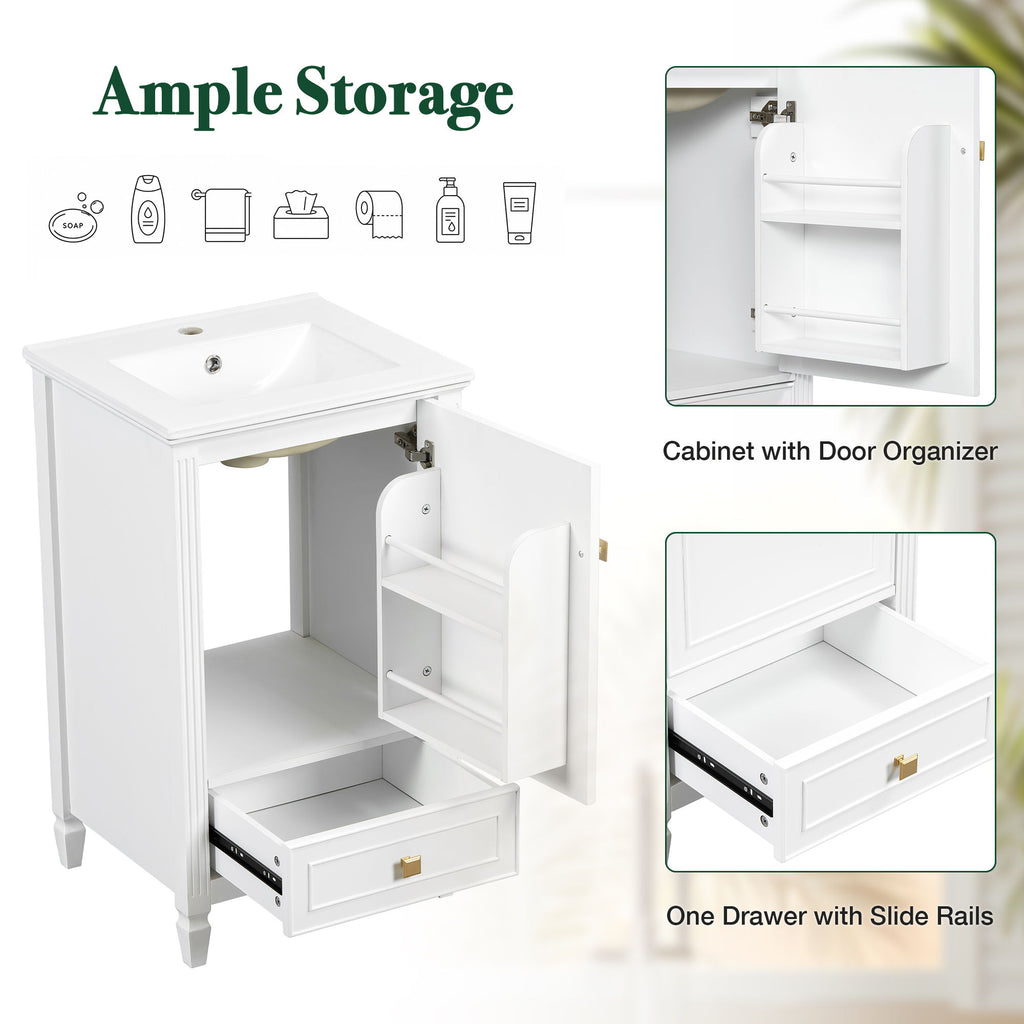 Freestanding Bathroom Vanity With Sink, Soft Closing Door, Drawer Storage - White