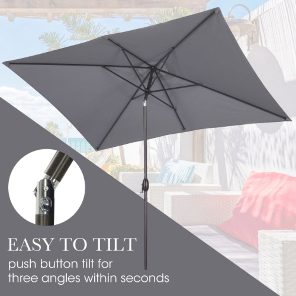 Rectangular Patio Umbrella With Crank Tilt, Polyester UV-Resistant Canopy