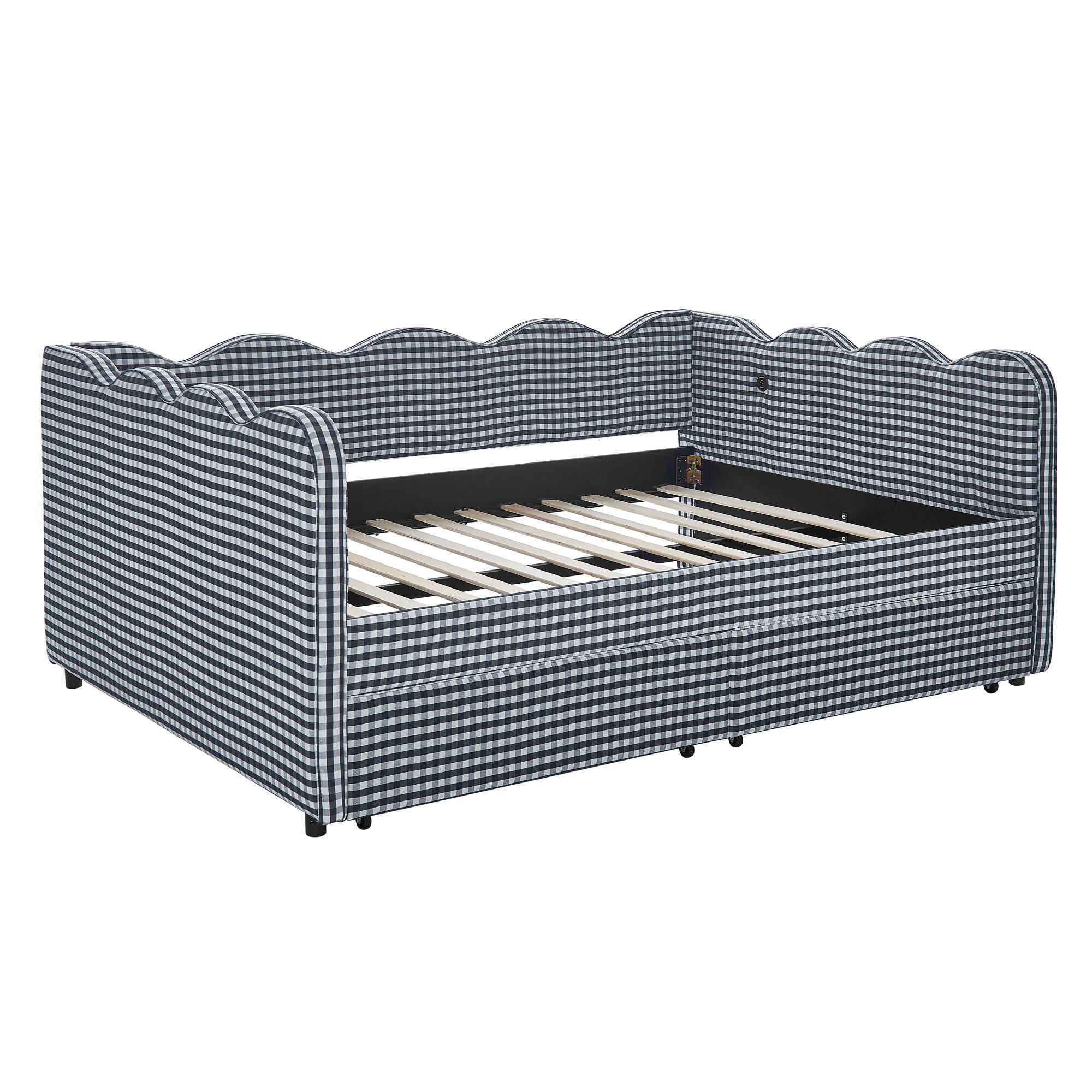 Gingham Daybed & USB Charging Port, Wave-Shaped Design