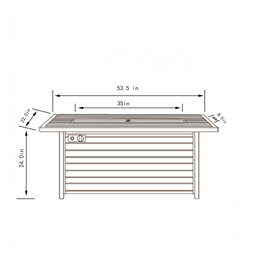 Propane Gas Fire Pit Table, 50000 Btu, Rectangular For Outside - Light Beige
