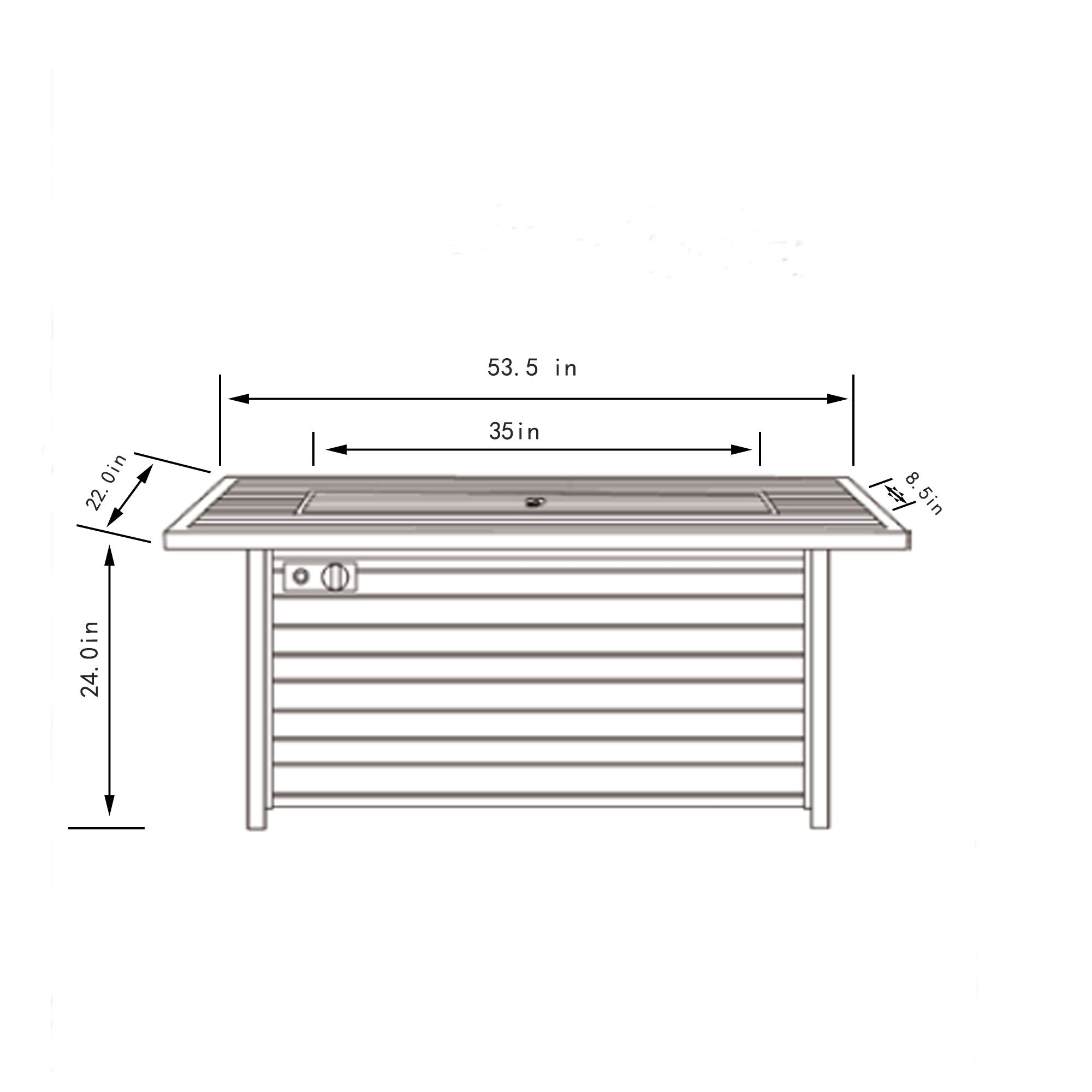 Propane Gas Fire Pit Table, 50000 Btu, Rectangular For Outside - Light Beige