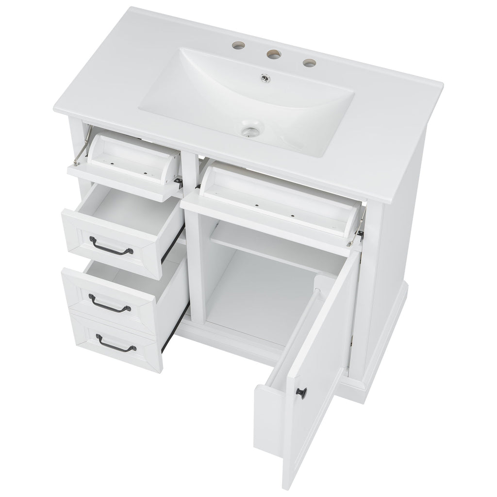 Modern Bathroom Vanity With Sink Top, 4 Drawers And 1 Soft-Close Door