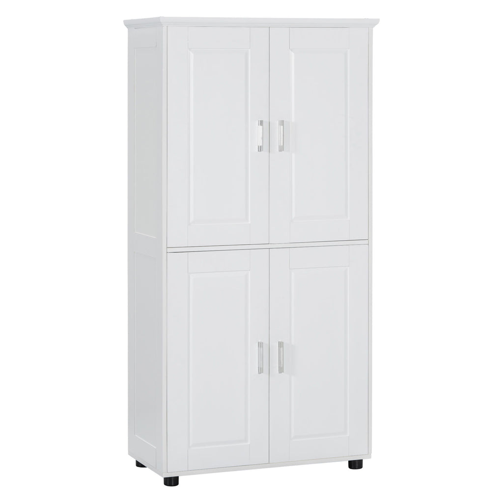 Tall And Wide Bathroom Floor Storage Cabinet With 4 Doors, Adjustable Shelves - White