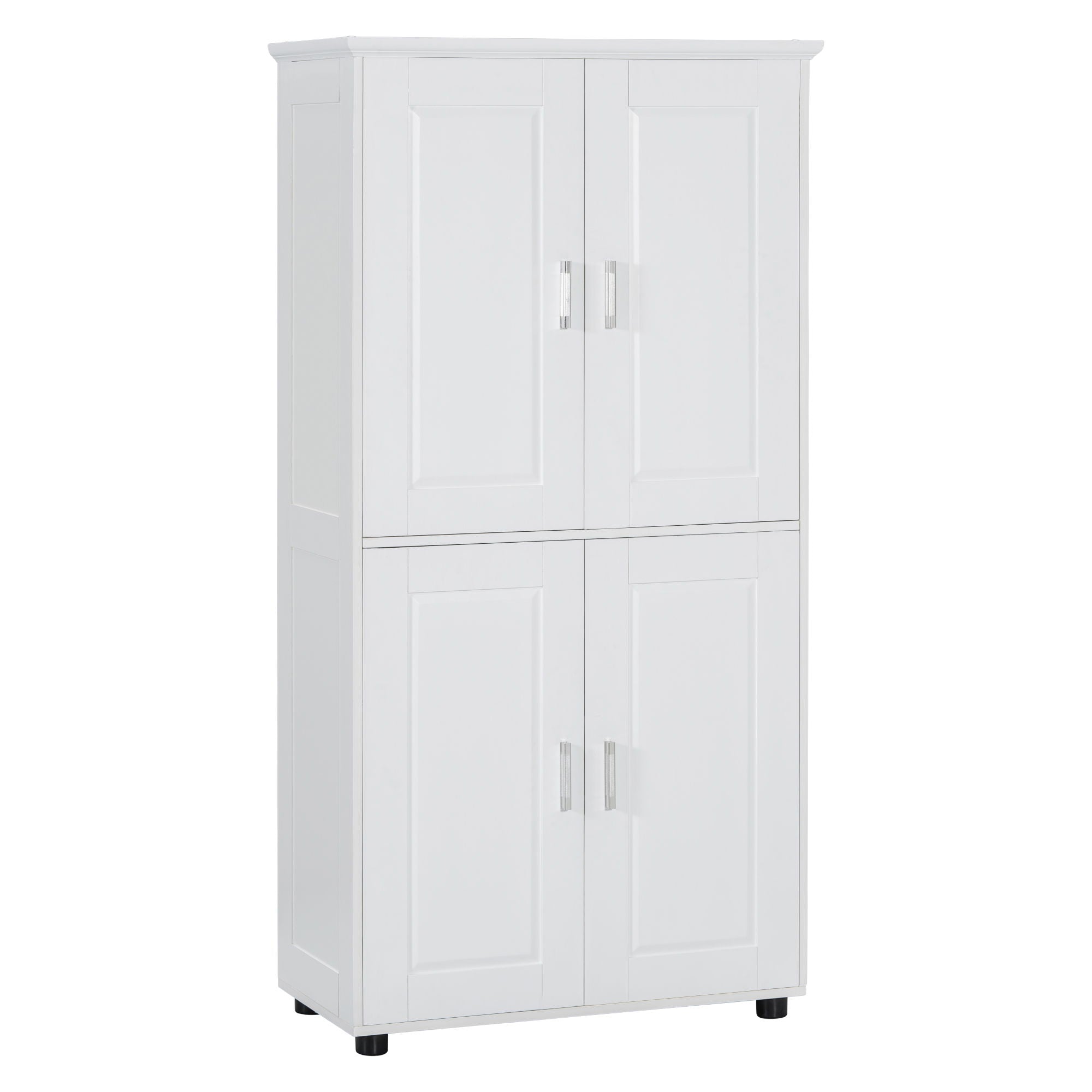 Tall And Wide Bathroom Floor Storage Cabinet With 4 Doors, Adjustable Shelves - White