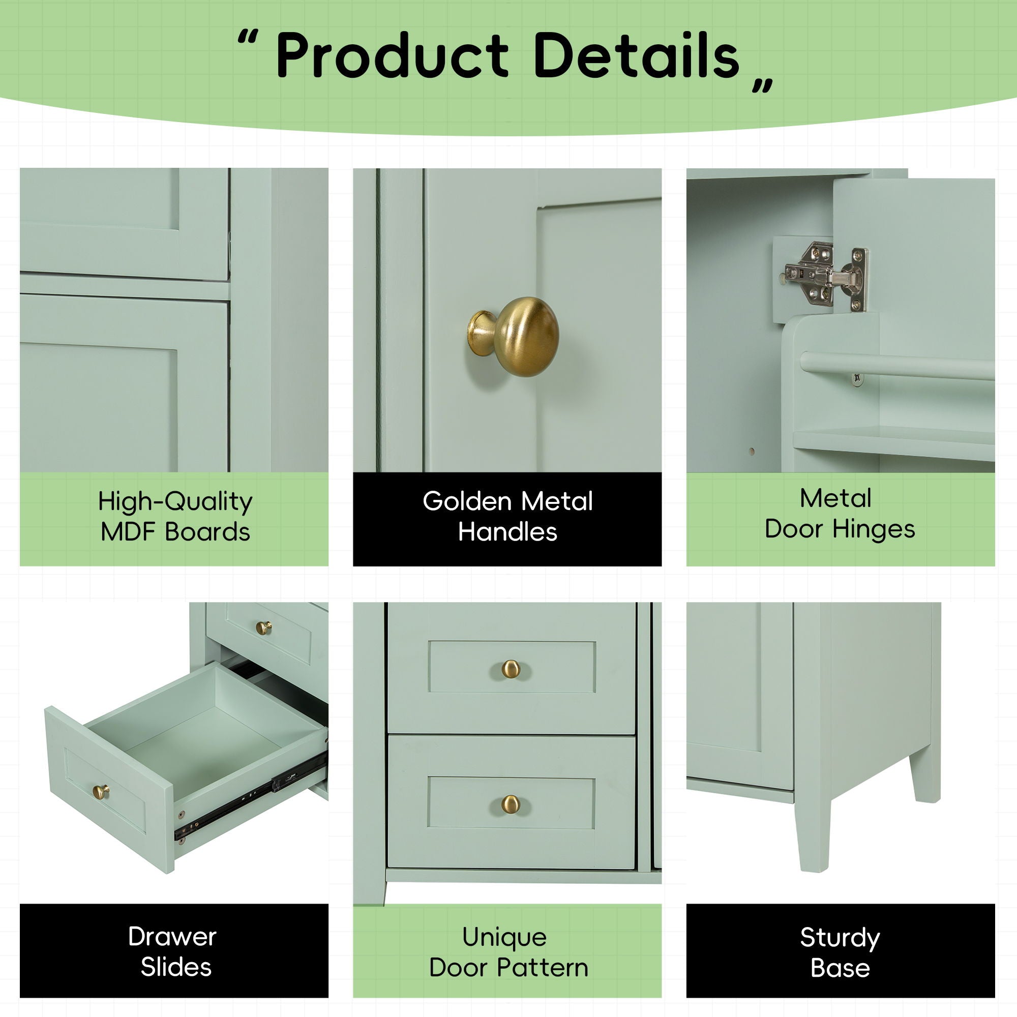 Bathroom Vanity With Sink, 3 Drawers & Cabinet With Adjustable Shelves