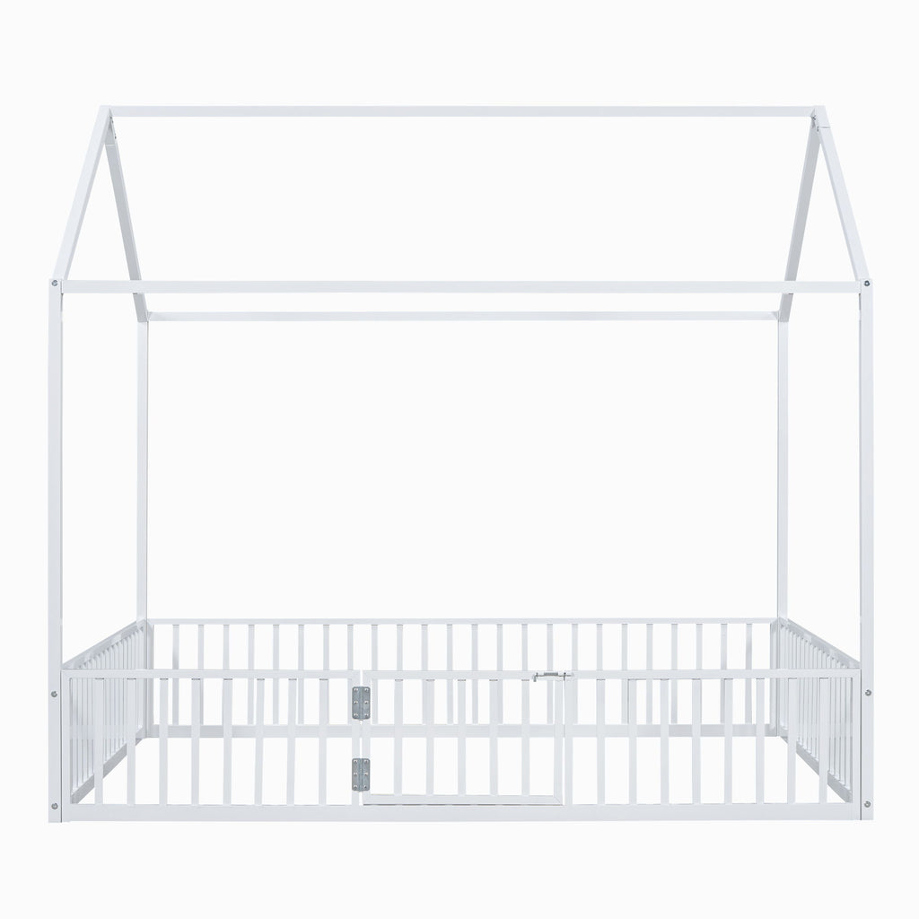 Metal House Bed With Fence And Door