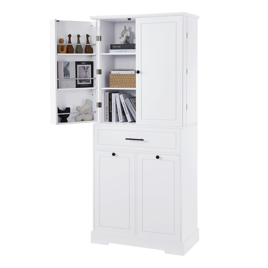 Freestanding Bathroom Storage Cabinet With Doors, Drawers, And Tilt Out Laundry Hamper - White
