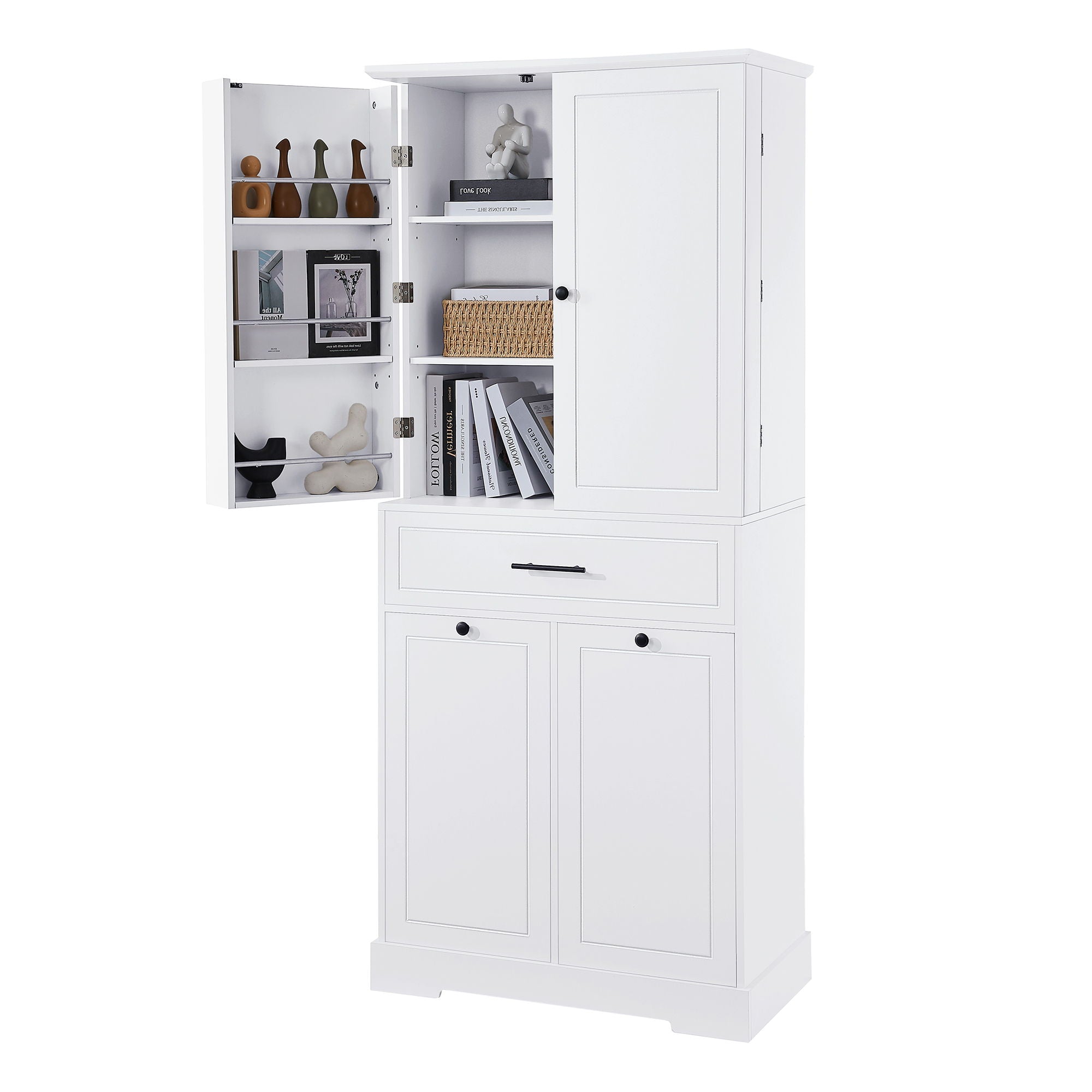 Freestanding Bathroom Storage Cabinet With Doors, Drawers, And Tilt Out Laundry Hamper - White